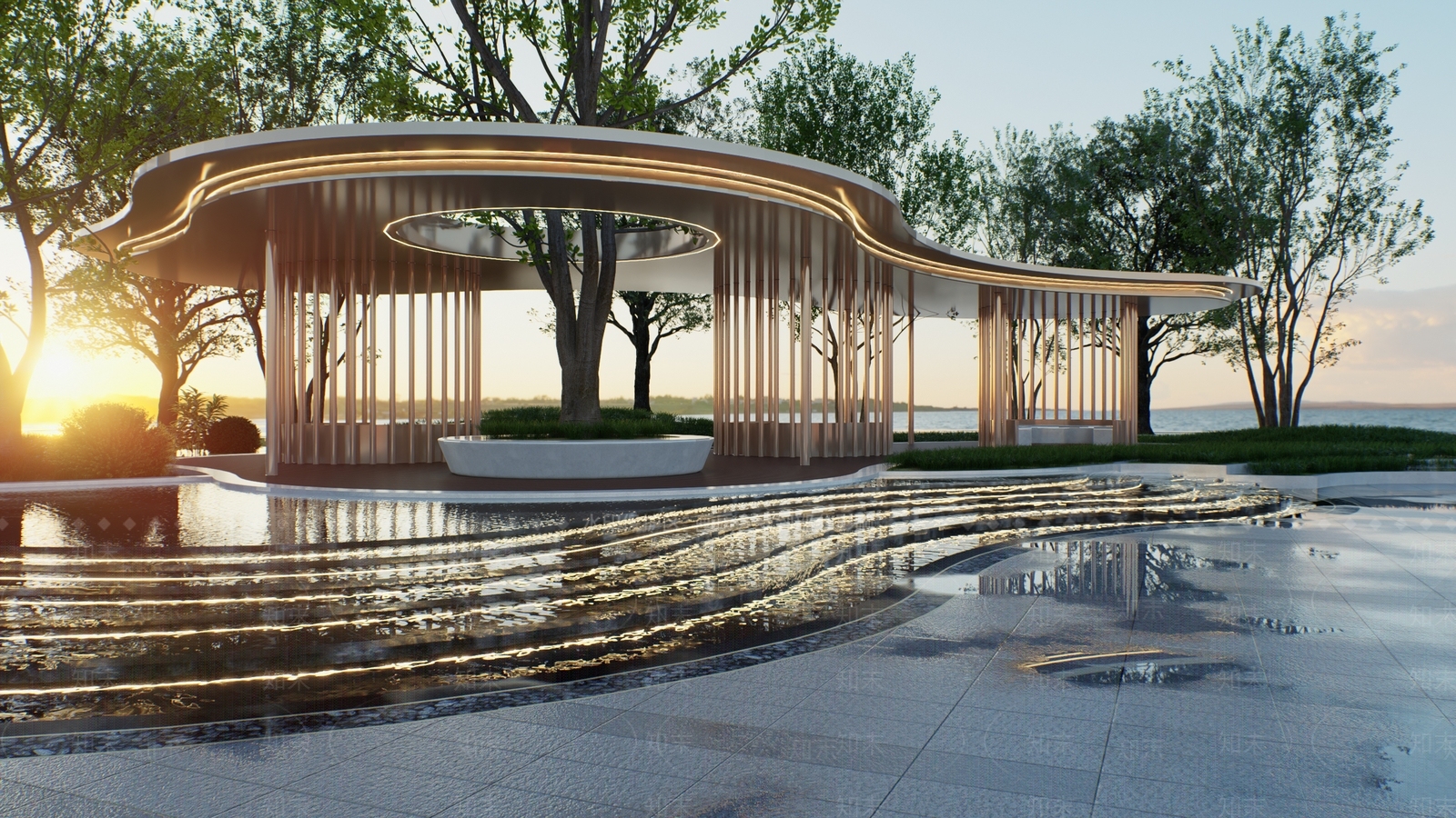 现代弧形廊架SU模型下载【ID:1157579658】