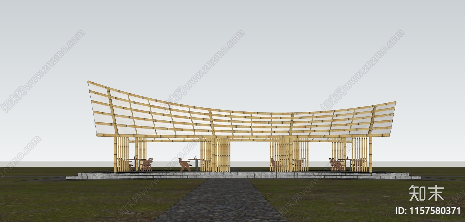 新中式景观室外茶室SU模型下载【ID:1157580371】