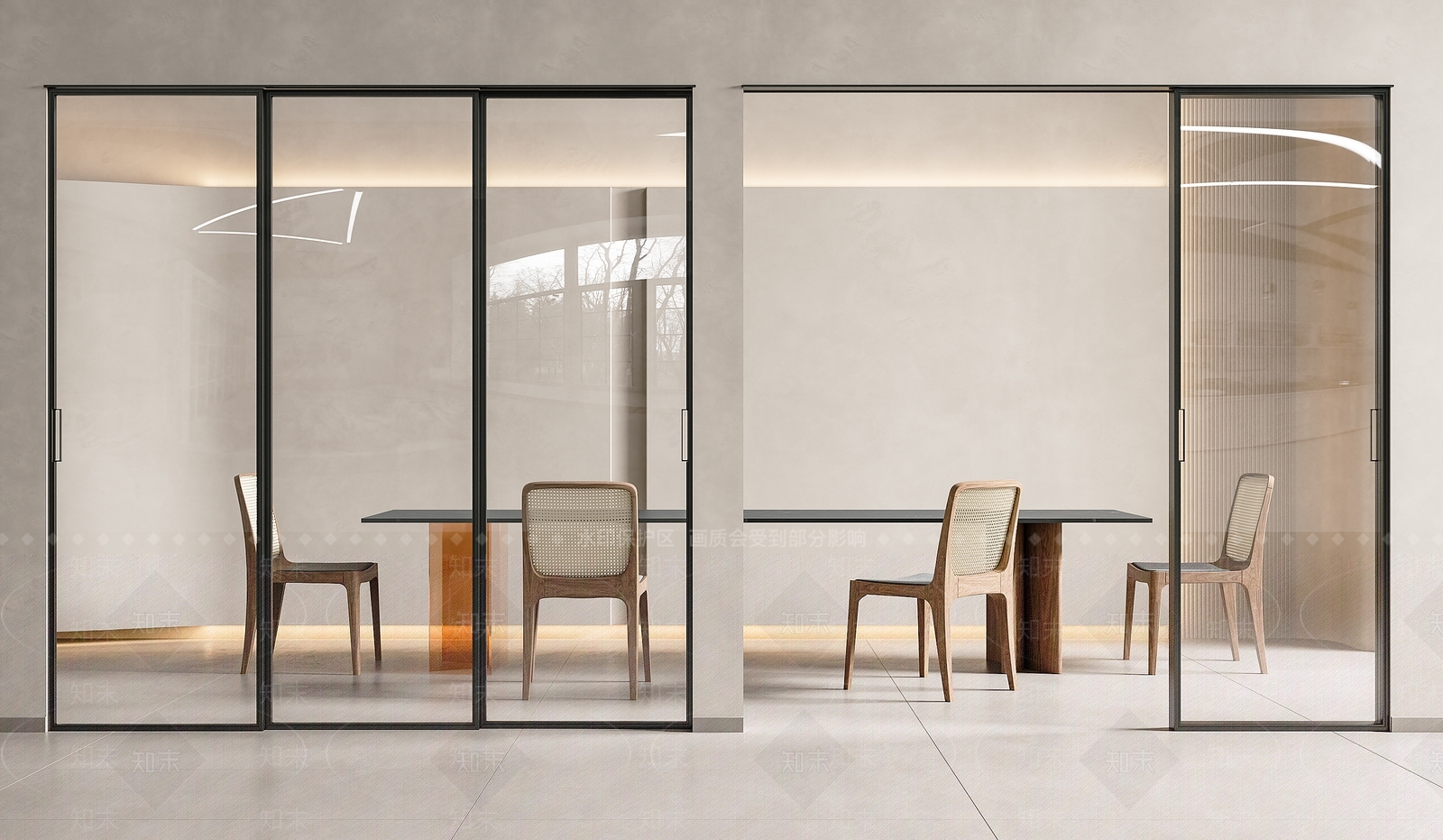 现代三联动玻璃移门3D模型下载【ID:1157582998】