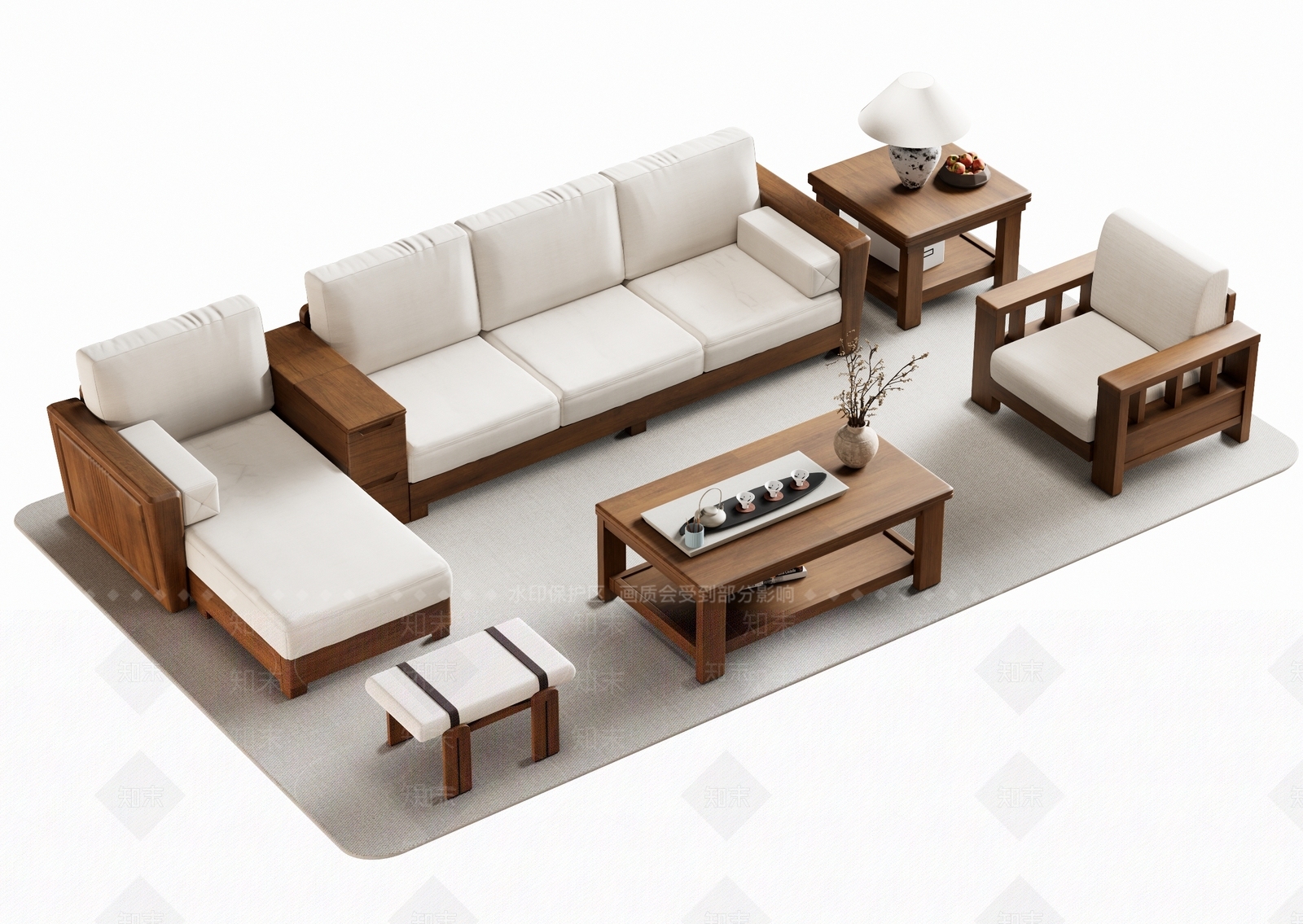 新中式沙发茶几3D模型下载【ID:1157583169】