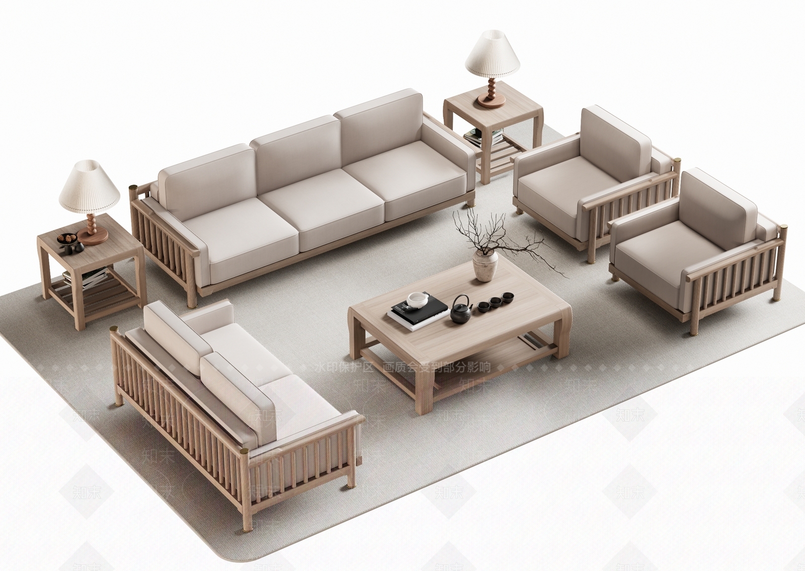 新中式沙发茶几3D模型下载【ID:1157583280】