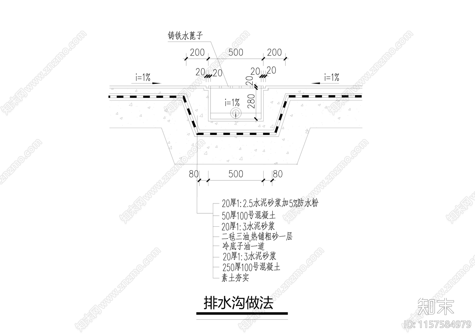 排水沟做法cad施工图下载【ID:1157584979】