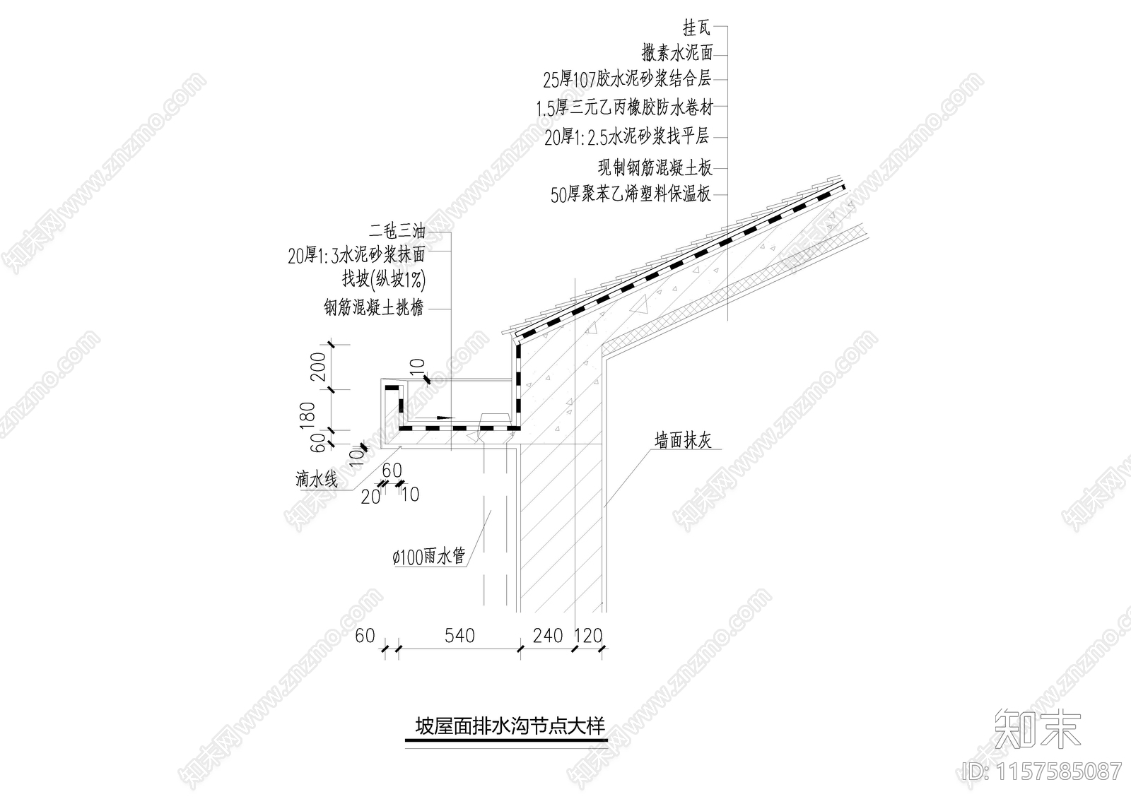 坡屋面排水沟节点大样施工图下载【ID:1157585087】