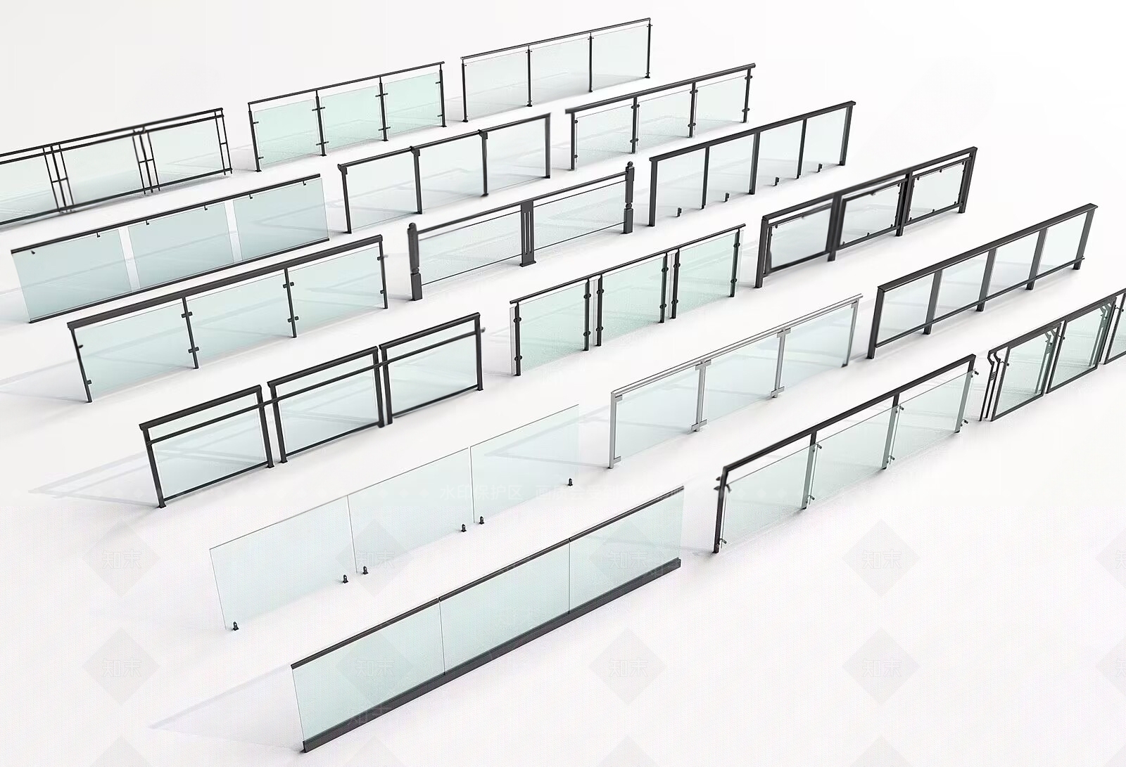 现代玻璃栏杆3D模型下载【ID:1157585901】