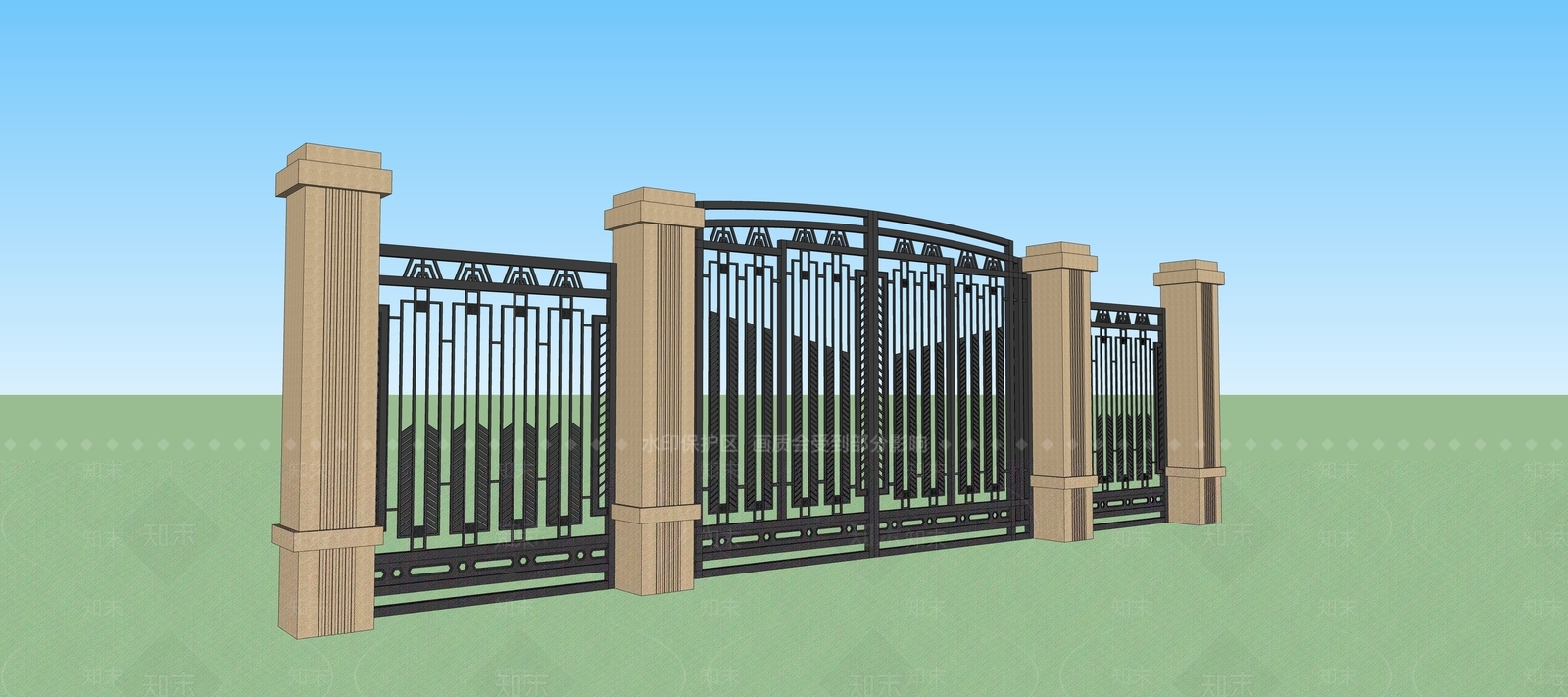 现代铁艺大门SU模型下载【ID:1157587711】