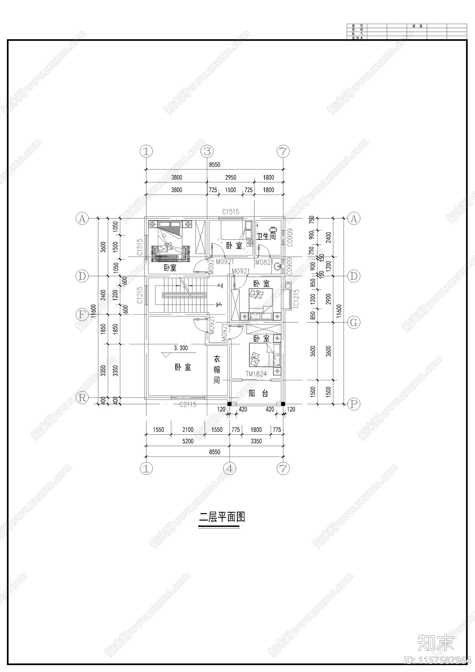 别墅建筑结构cad施工图下载【ID:1157587964】