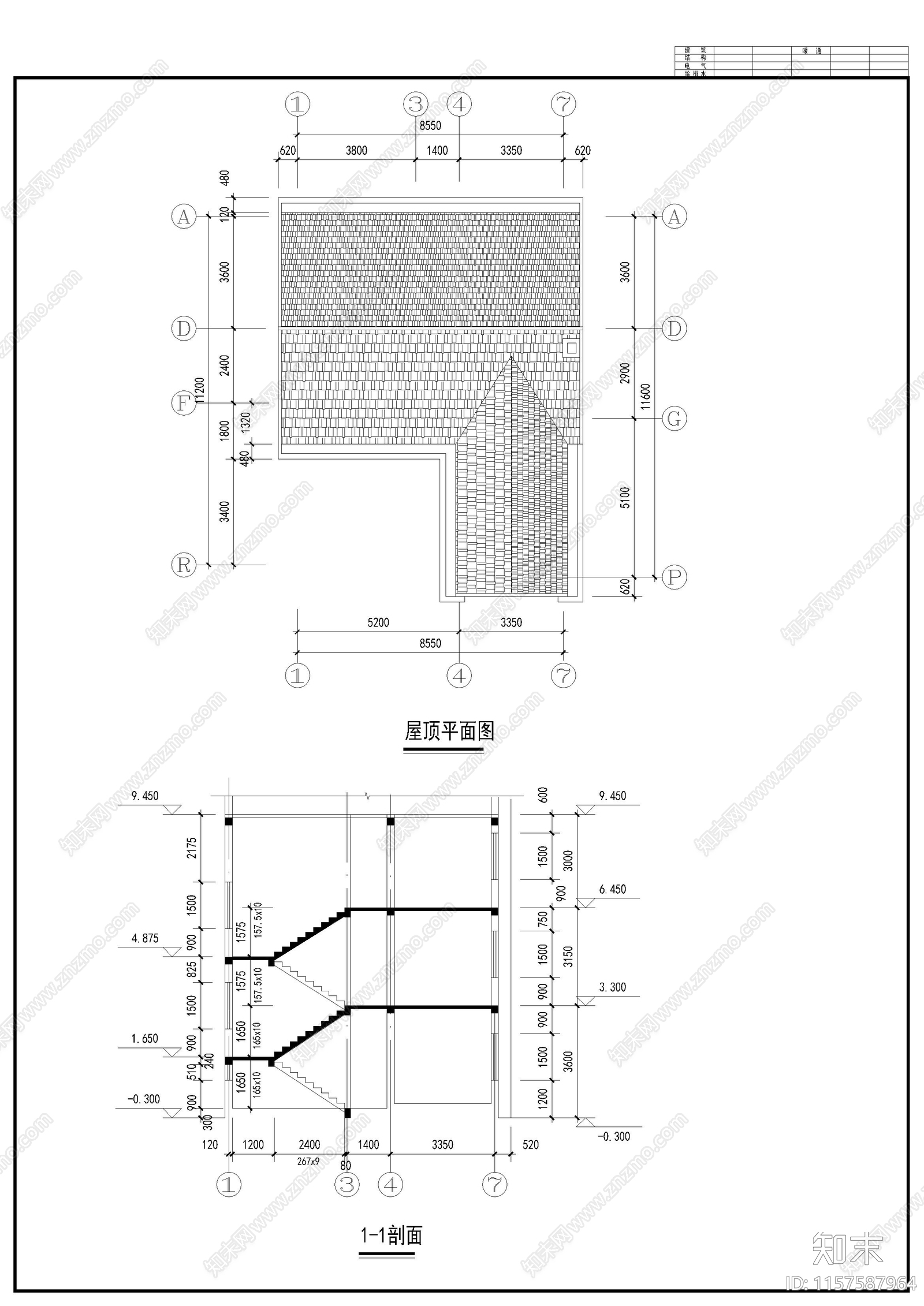 别墅建筑结构cad施工图下载【ID:1157587964】