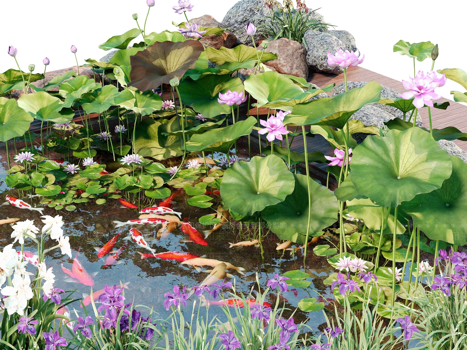 现代池塘荷花3D模型下载【ID:1157589921】