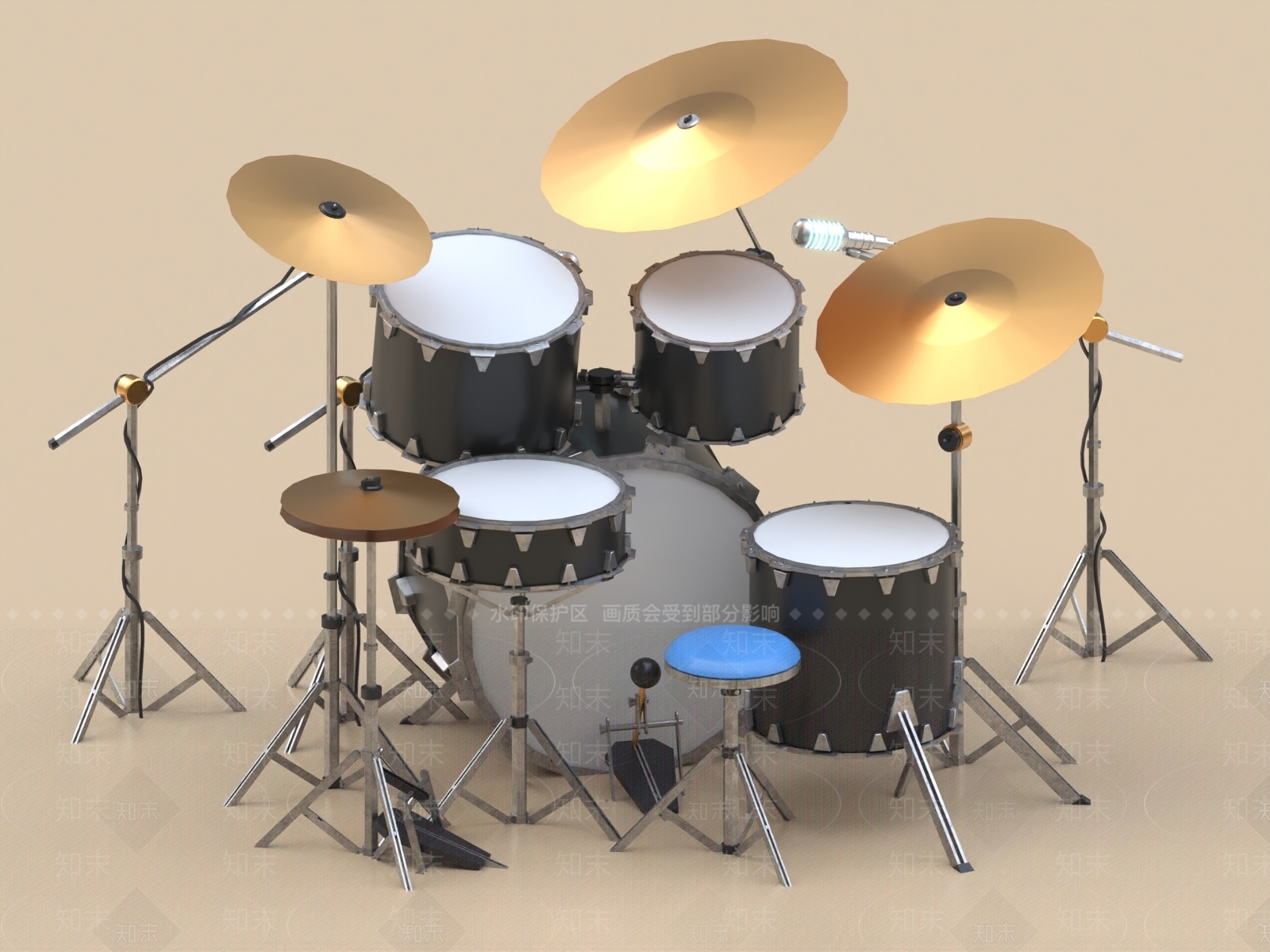 现代架子鼓3D模型下载【ID:1157590783】