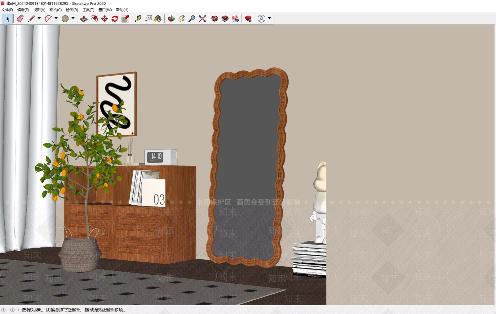 现代奶油风实木落地镜SU模型下载【ID:1157590700】