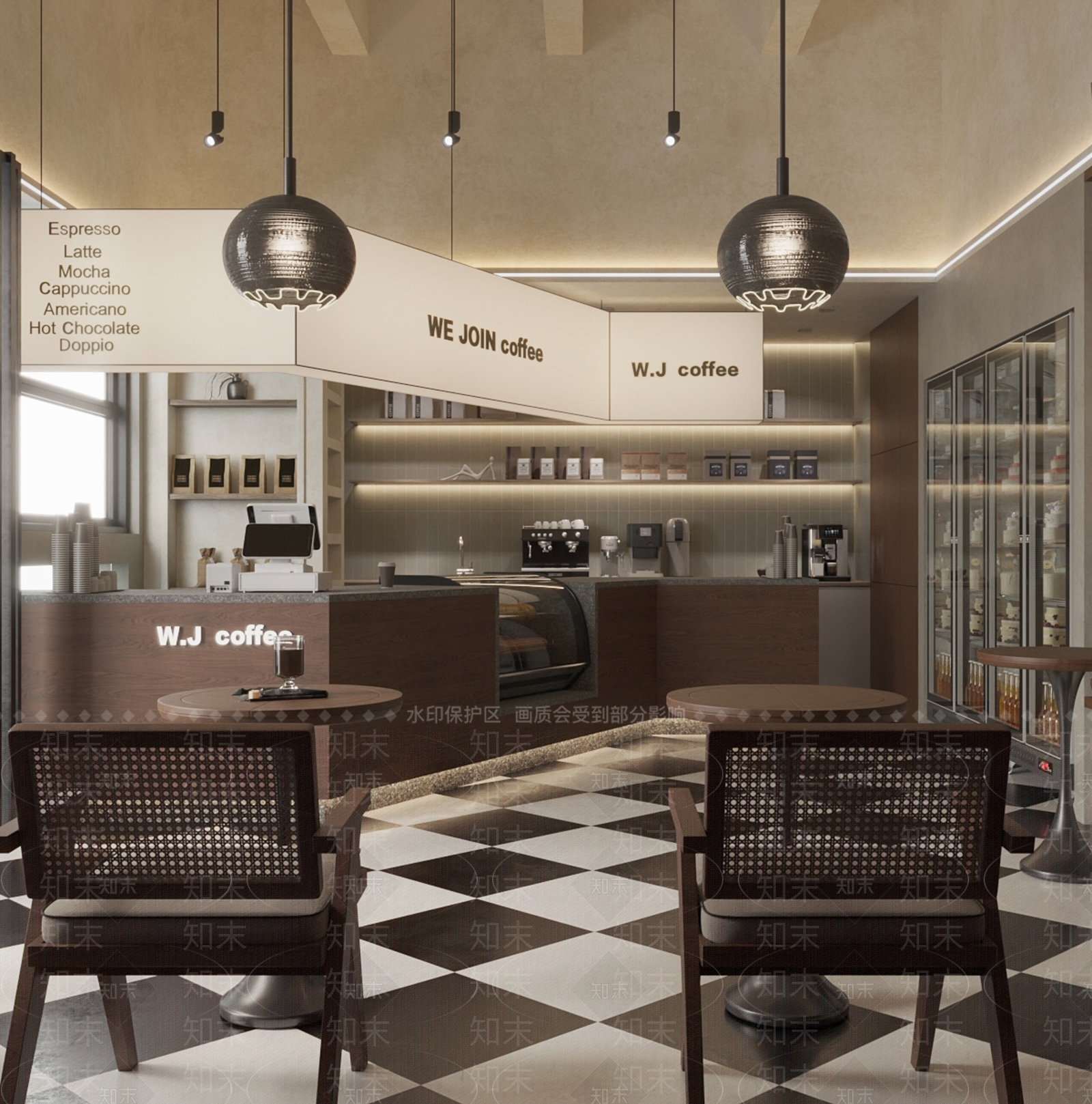 现代复古咖啡馆SU模型下载【ID:1157593273】