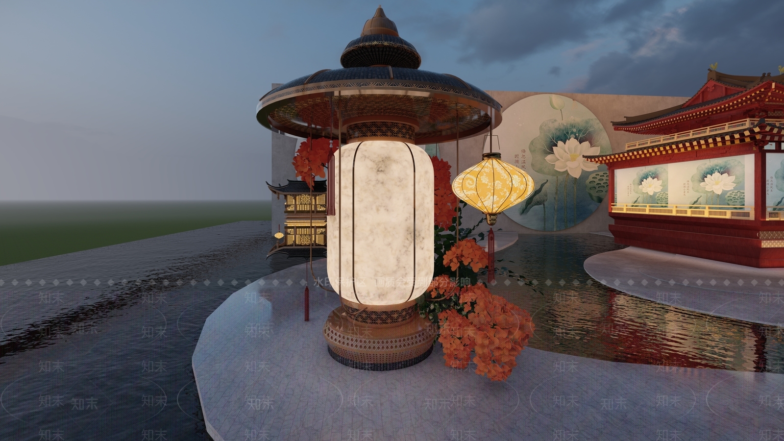 中式古建灯具美陈SU模型下载【ID:1157594079】