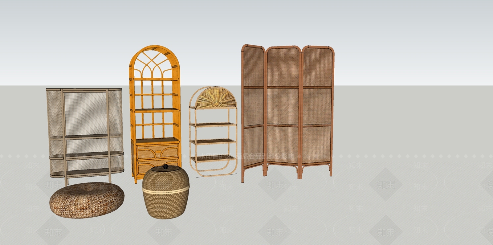 现代藤编家具组合SU模型下载【ID:1157595406】