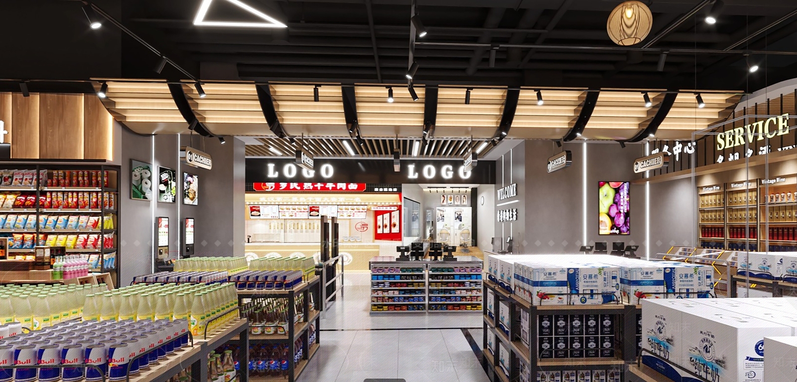 工业风超市收银吊顶3D模型下载【ID:1157600481】