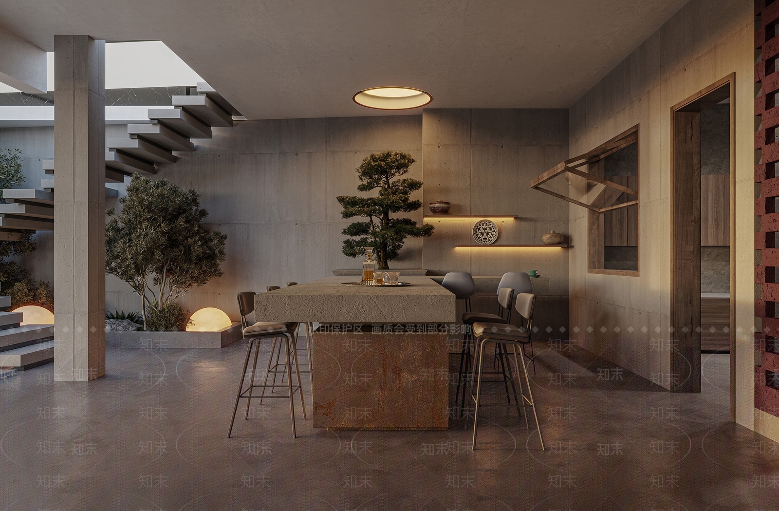 现代极简别墅地下接待区3D模型下载【ID:1157602216】