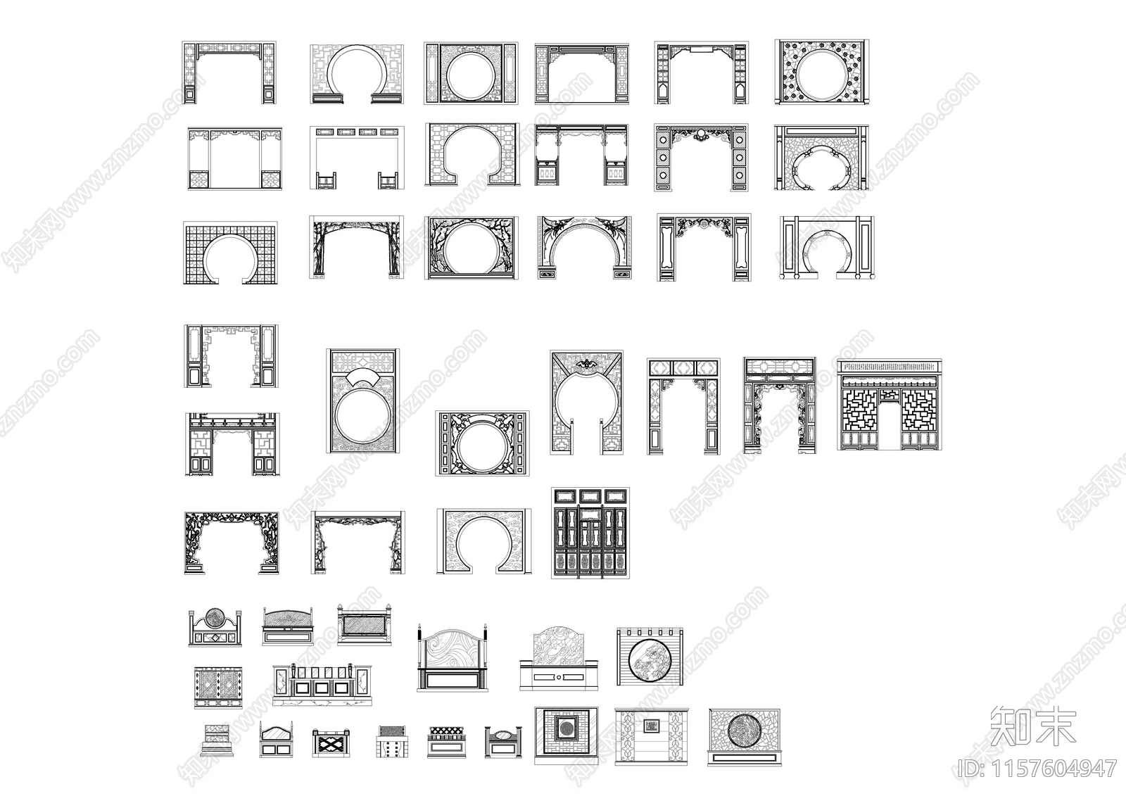 中式雕花隔断屏风图块施工图下载【ID:1157604947】