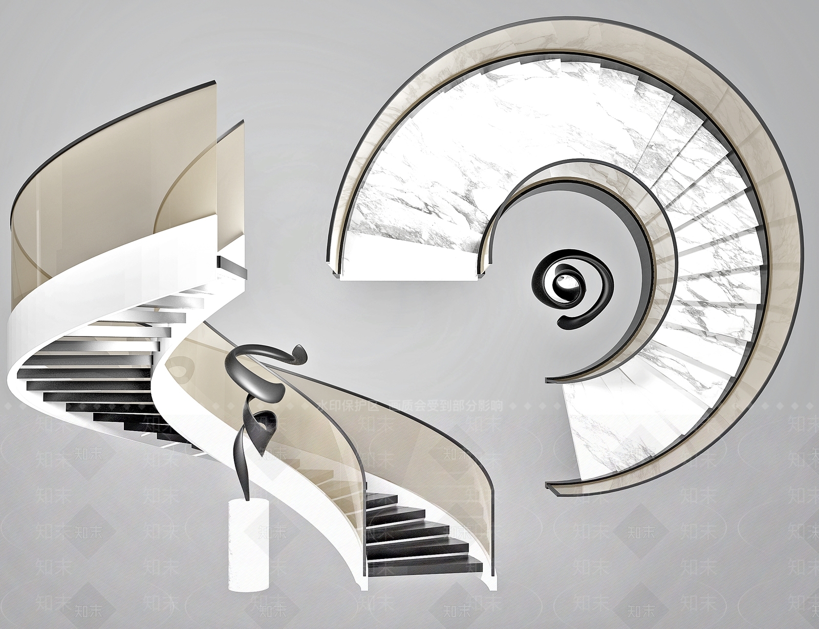 现代轻奢玻璃楼梯3D模型下载【ID:1157705734】