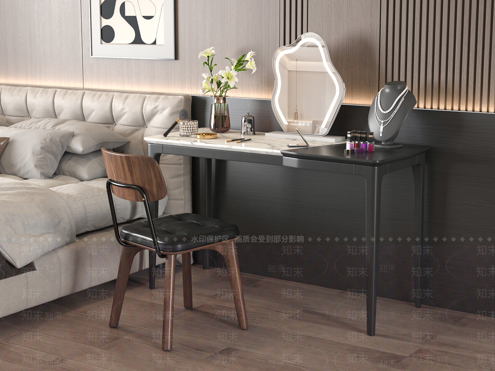 现代妆台妆凳组合3D模型下载【ID:1157606700】
