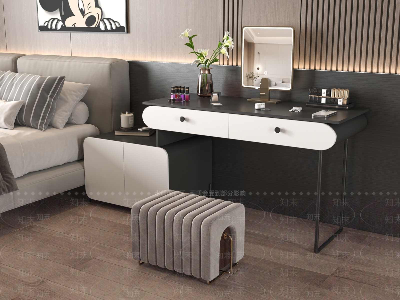 现代妆台妆凳组合3D模型下载【ID:1157608521】