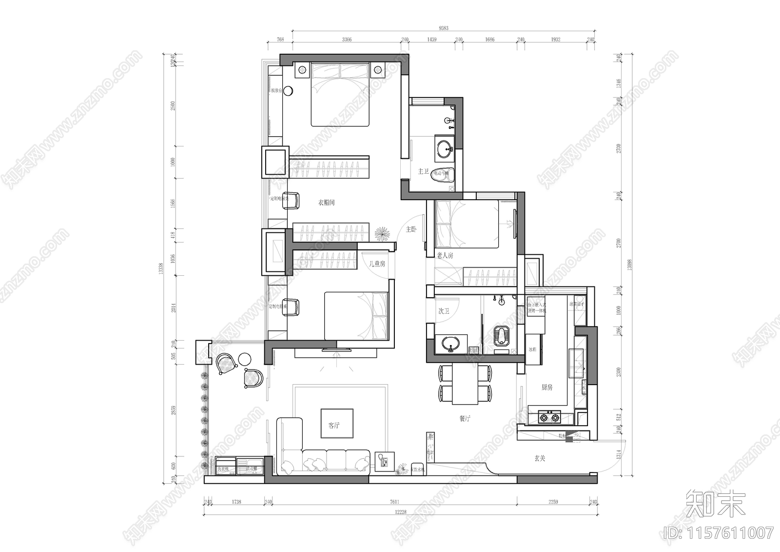 某家居平面方案施工图下载【ID:1157611007】