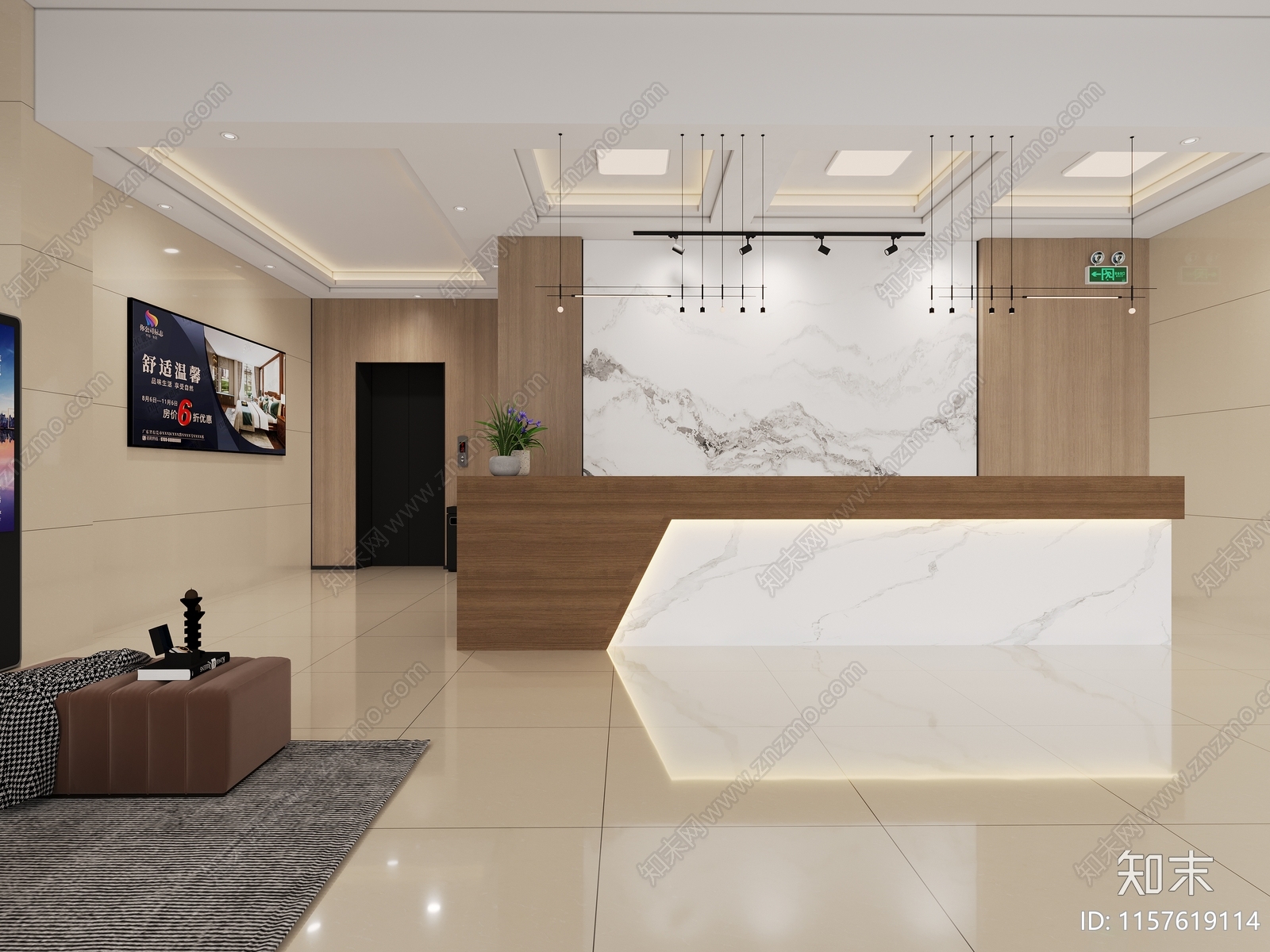 新中式酒店大厅3D模型下载【ID:1157619114】