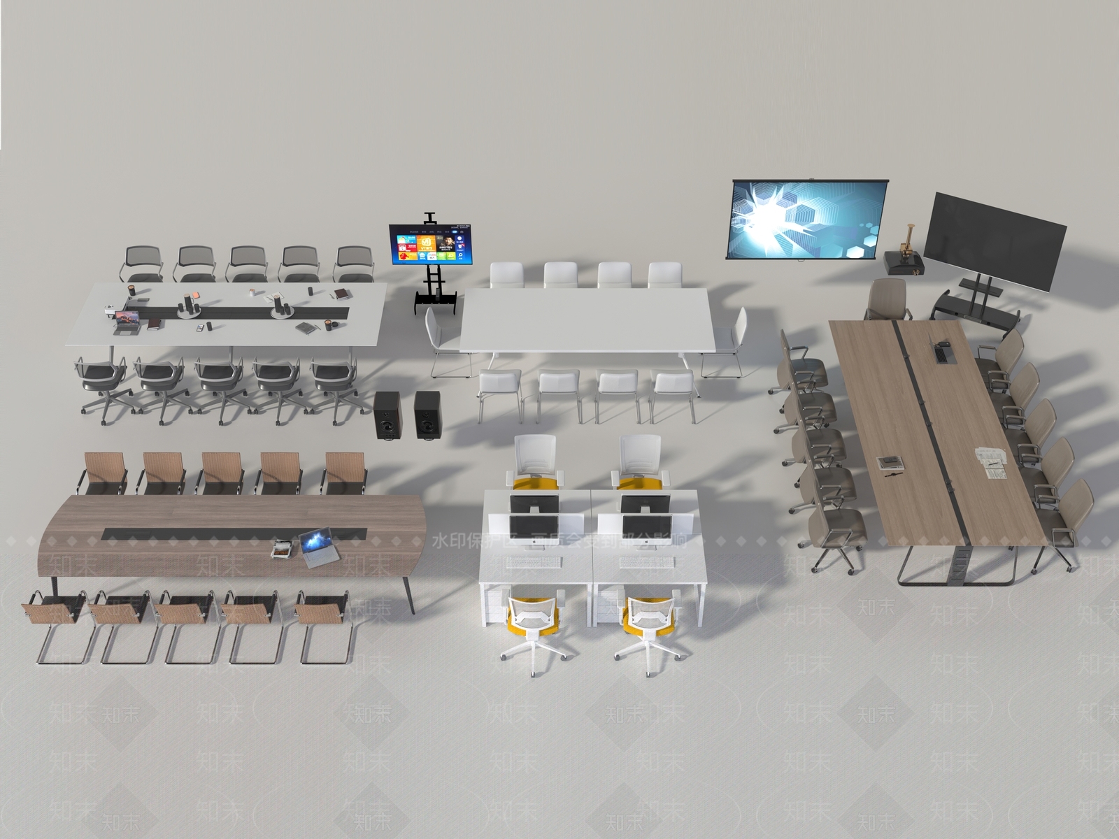 现代办公桌椅组合3D模型下载【ID:1157621903】