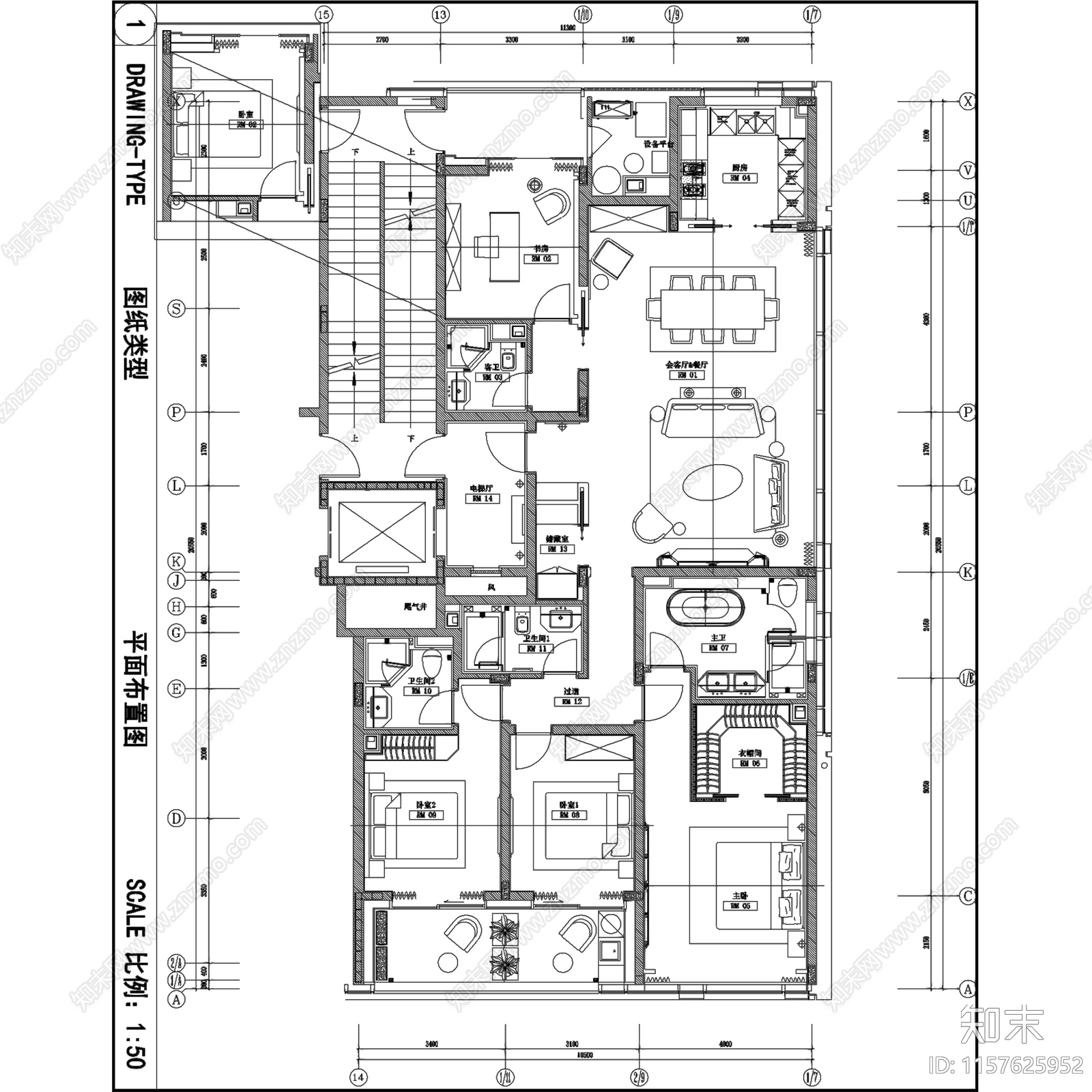 现代杭州潮鸣样板房C2户型室内家装cad施工图下载【ID:1157625952】