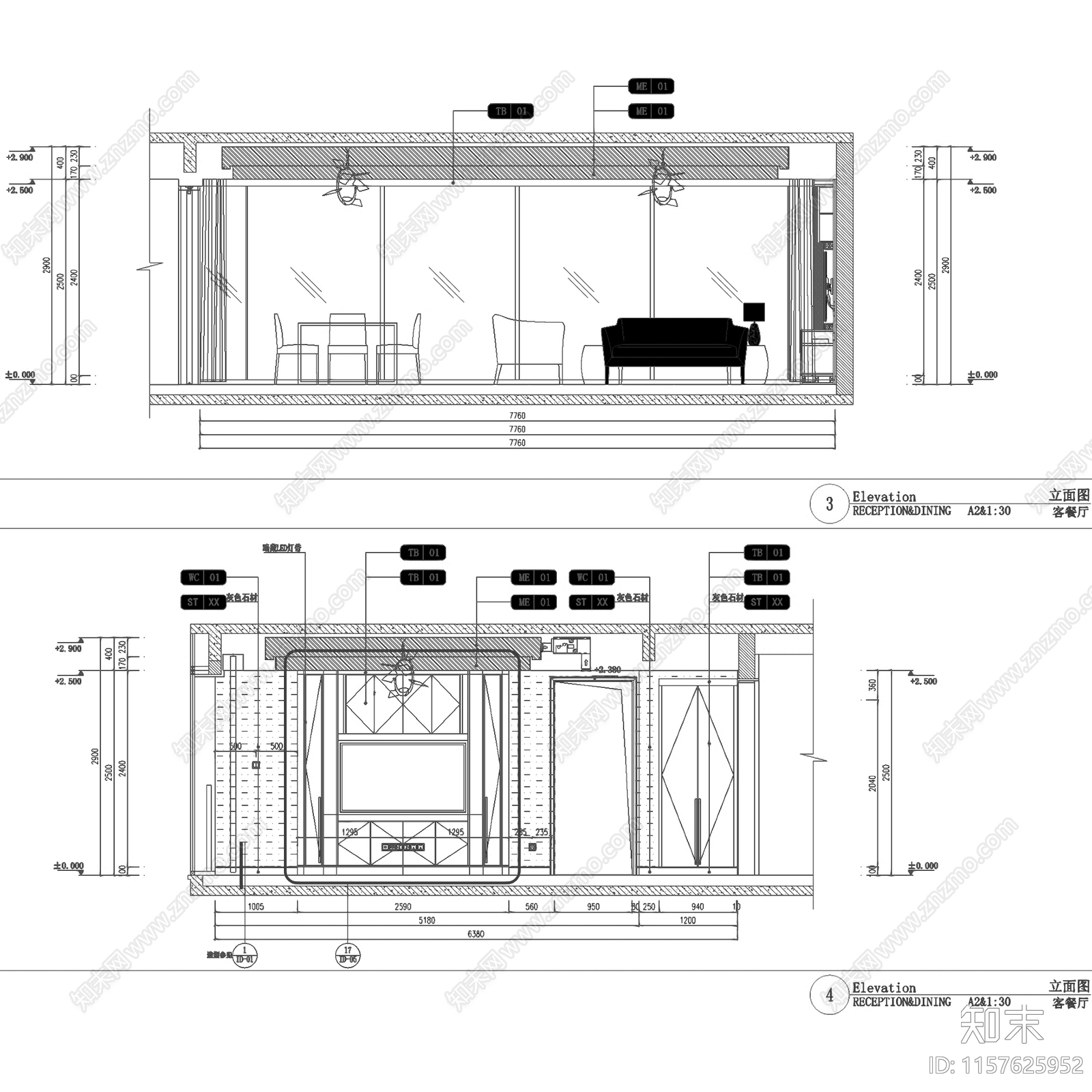 现代杭州潮鸣样板房C2户型室内家装cad施工图下载【ID:1157625952】
