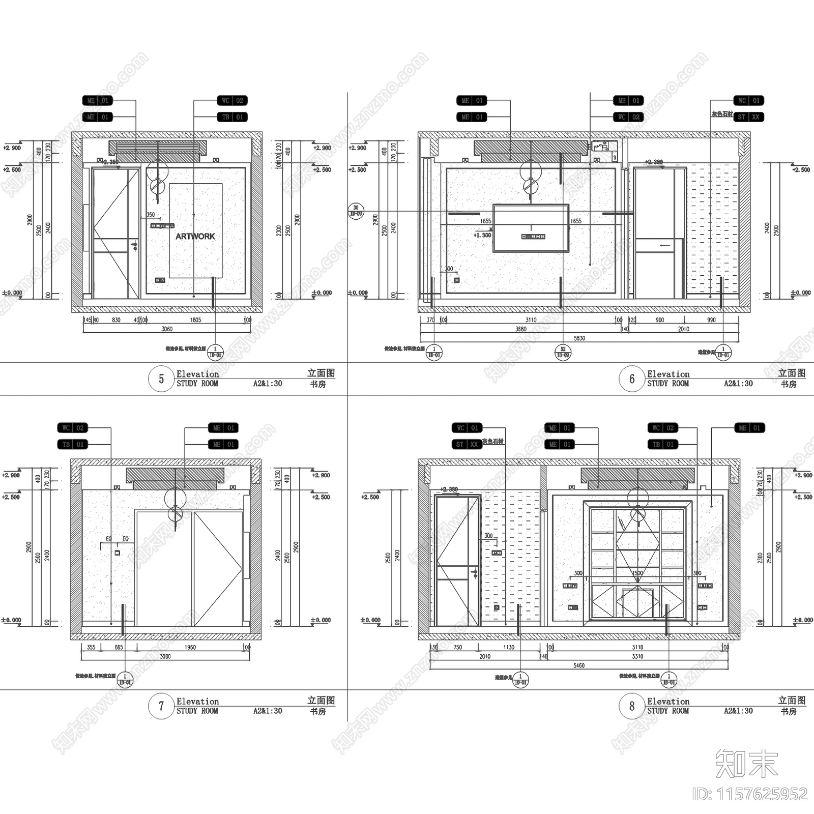 现代杭州潮鸣样板房C2户型室内家装cad施工图下载【ID:1157625952】