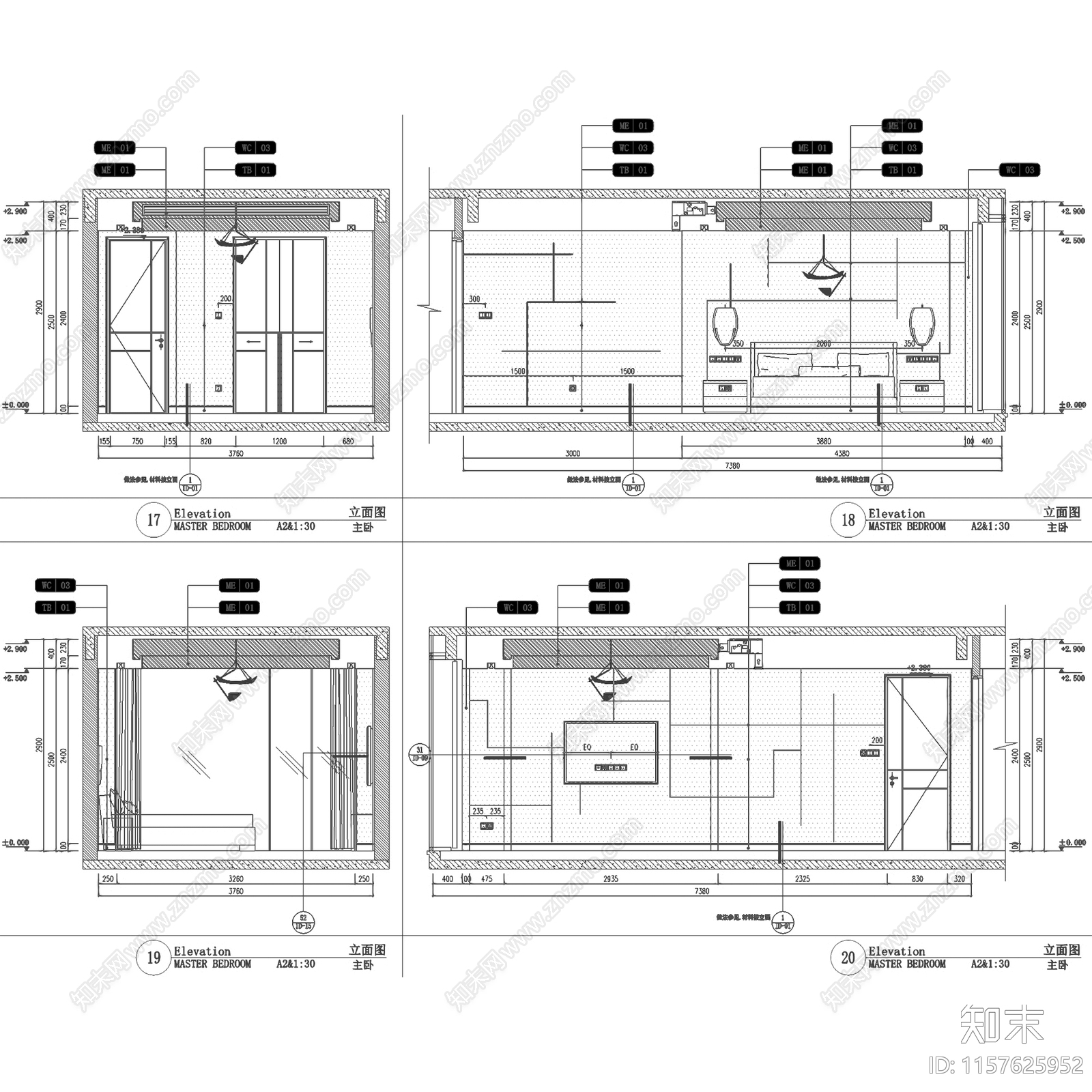 现代杭州潮鸣样板房C2户型室内家装cad施工图下载【ID:1157625952】