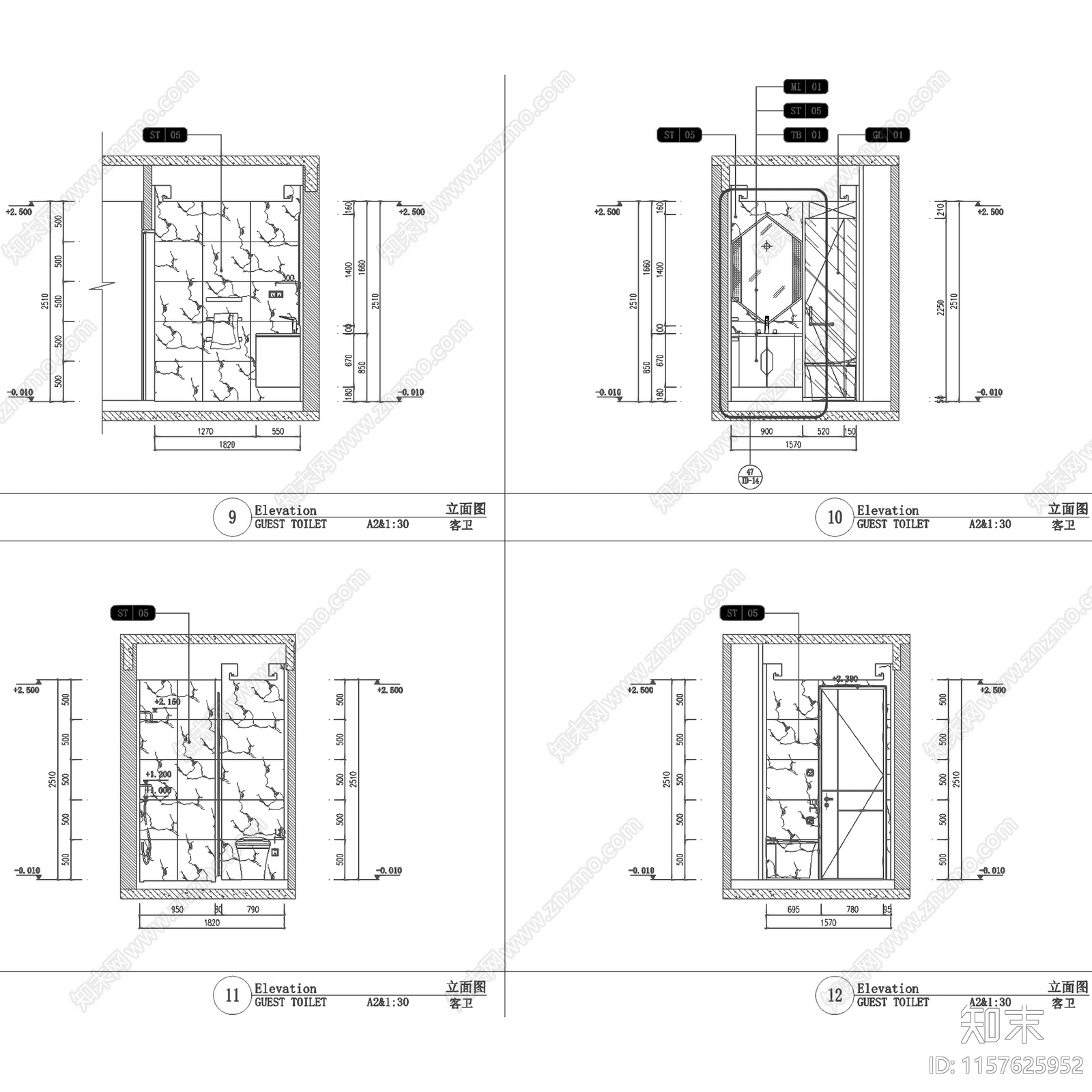 现代杭州潮鸣样板房C2户型室内家装cad施工图下载【ID:1157625952】