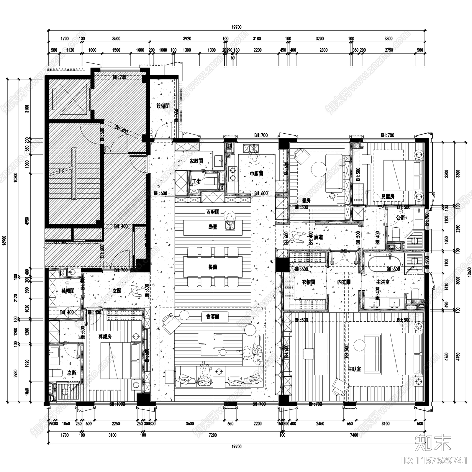 现代简约中海黄龙云起三里庐样板房室内家装cad施工图下载【ID:1157629741】