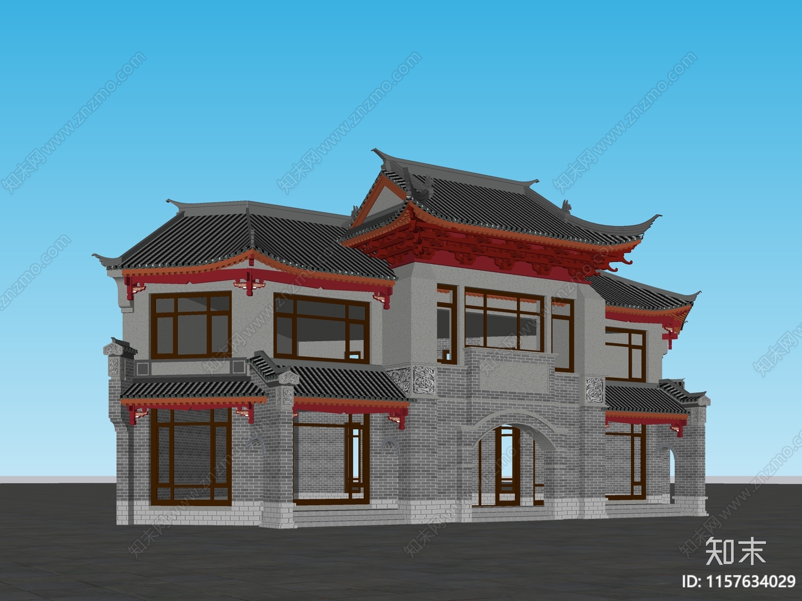 中式建筑SU模型下载【ID:1157634029】