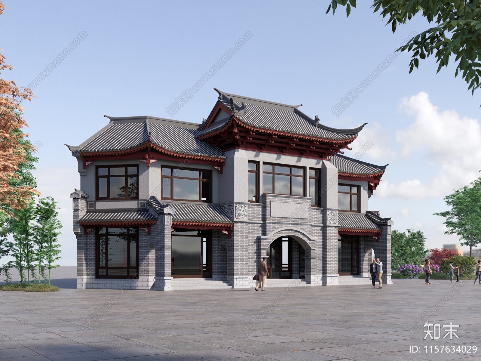 中式建筑SU模型下载【ID:1157634029】