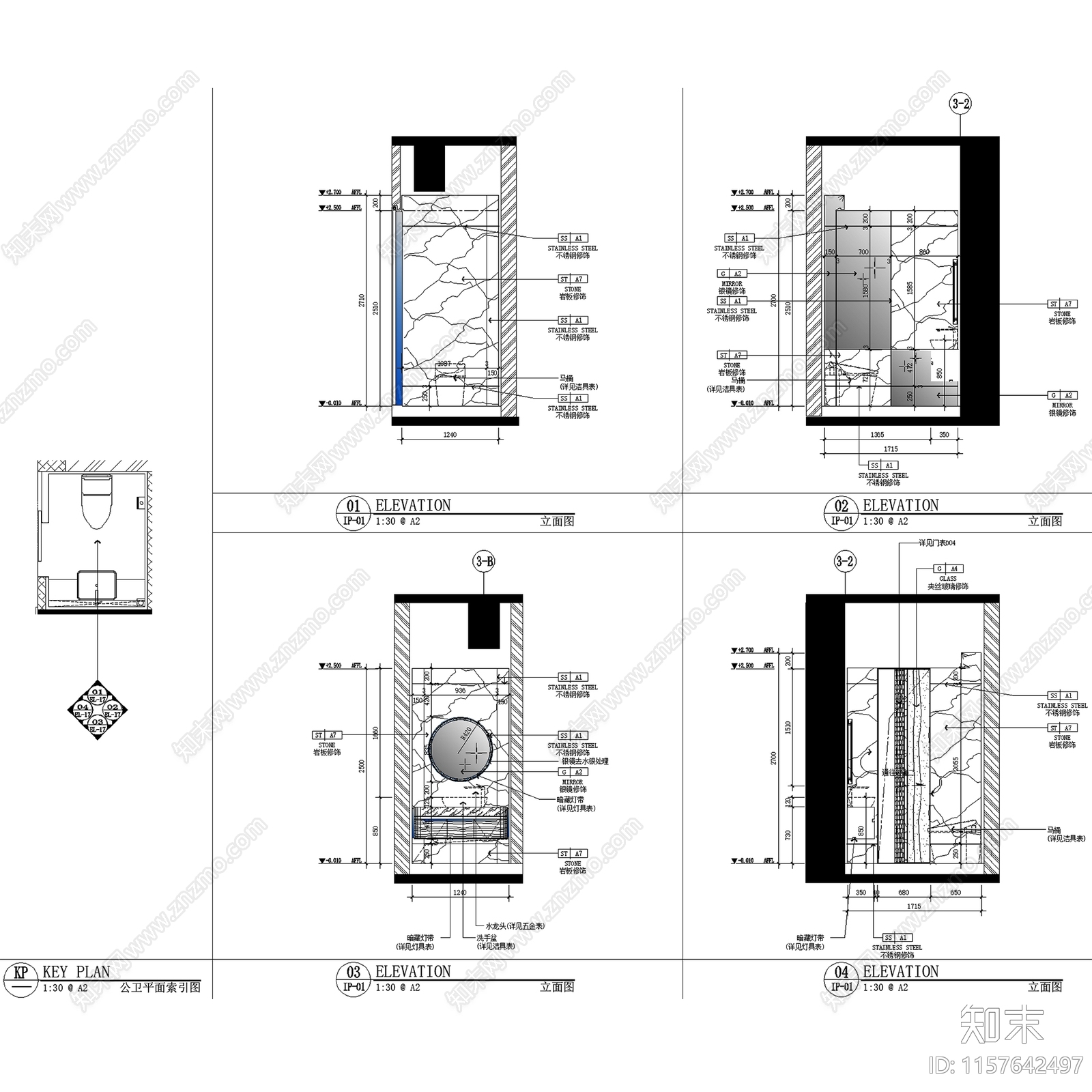 轻奢青岛国信海天中心样板间E2户型280㎡室内家装cad施工图下载【ID:1157642497】