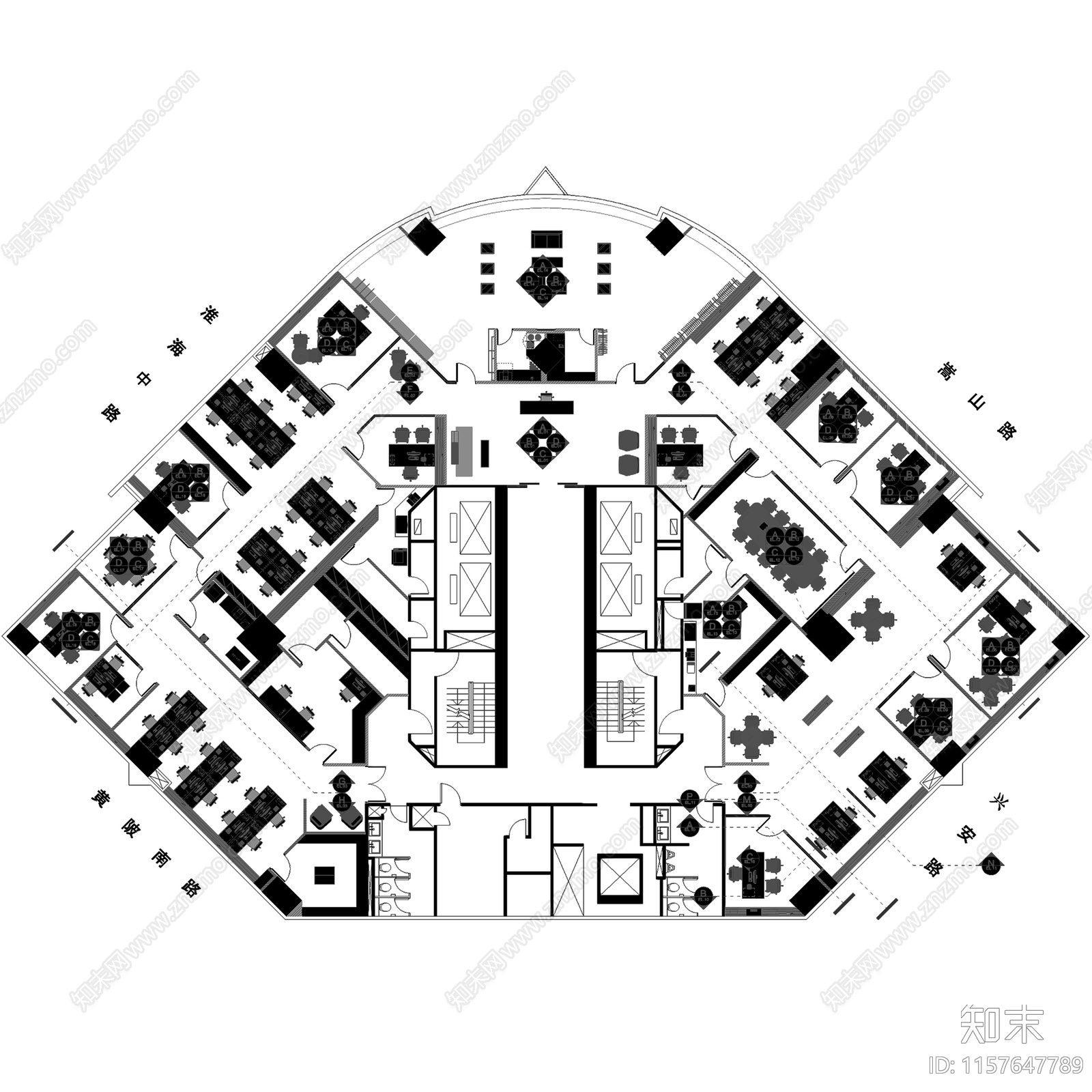 现代简约爱马仕中国上海香港广场30层办公室室内工装cad施工图下载【ID:1157647789】