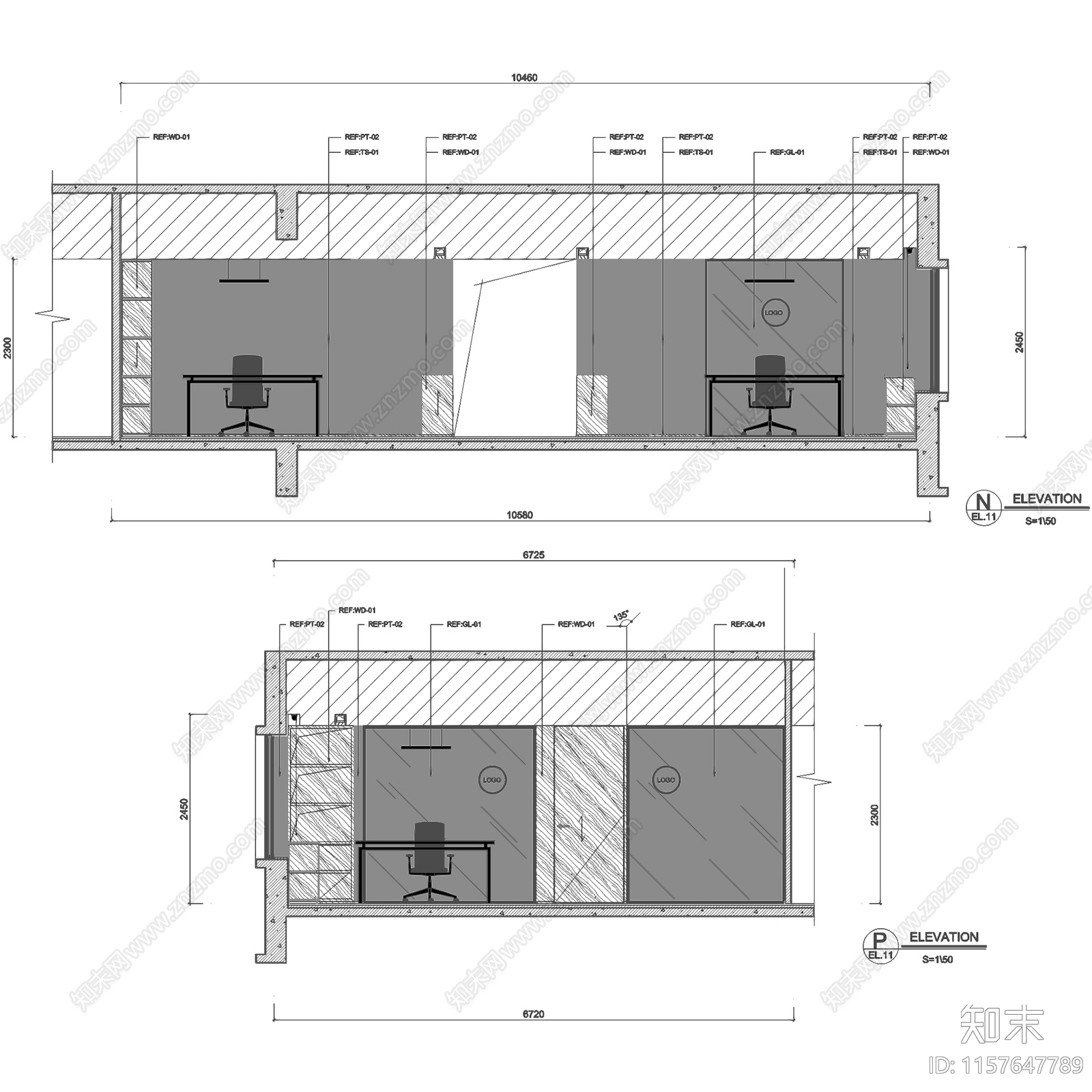 现代简约爱马仕中国上海香港广场30层办公室室内工装cad施工图下载【ID:1157647789】