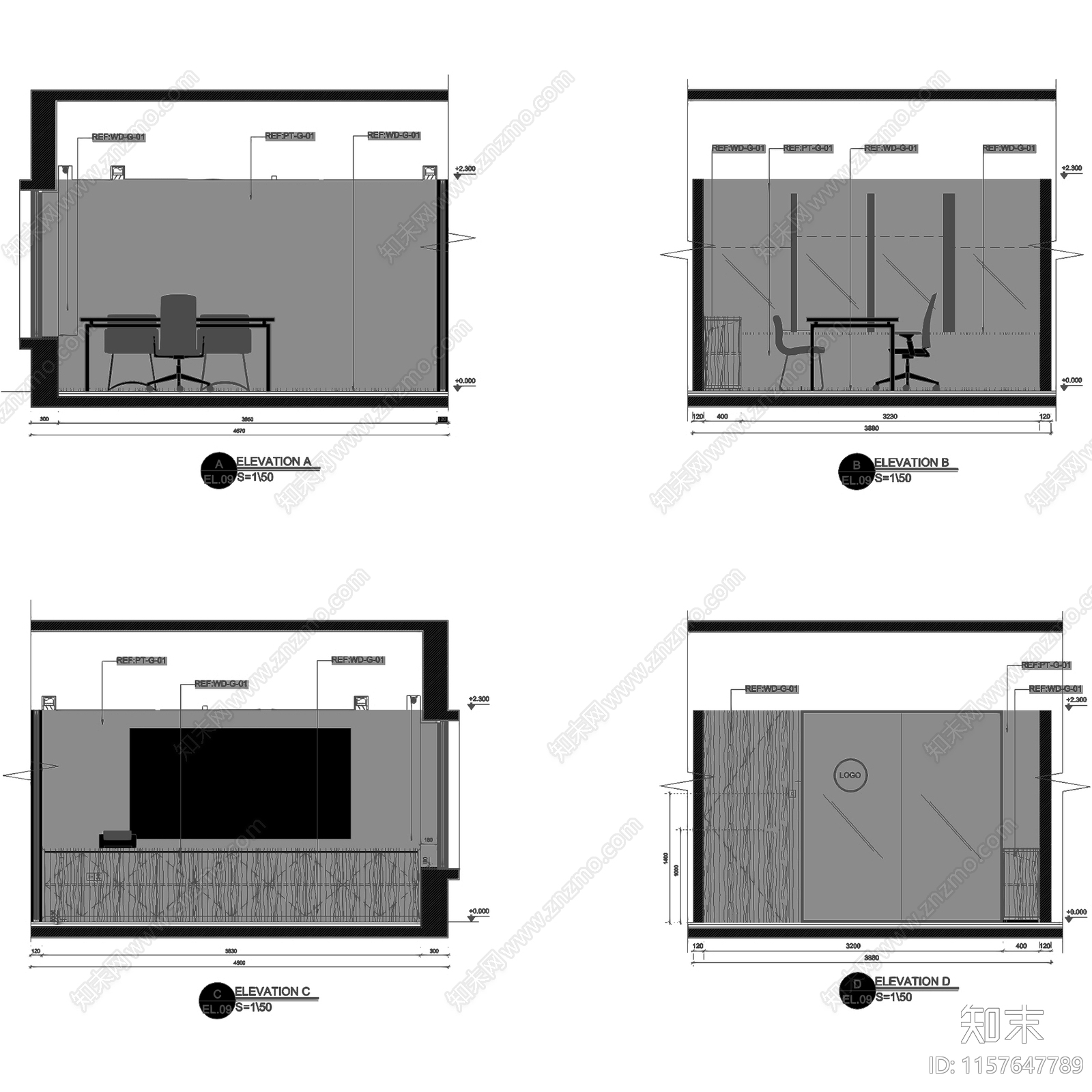 现代简约爱马仕中国上海香港广场30层办公室室内工装cad施工图下载【ID:1157647789】