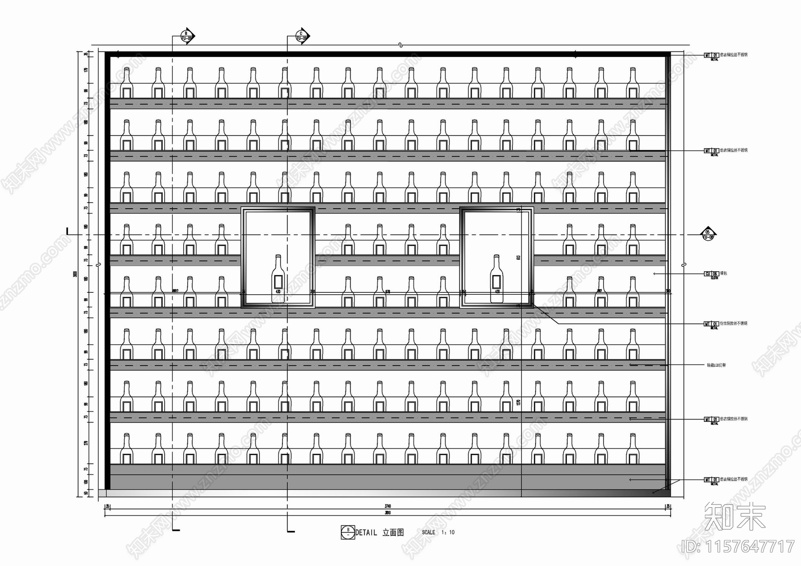 酒柜储酒室红酒架酒吧台施工详图cad施工图下载【ID:1157647717】