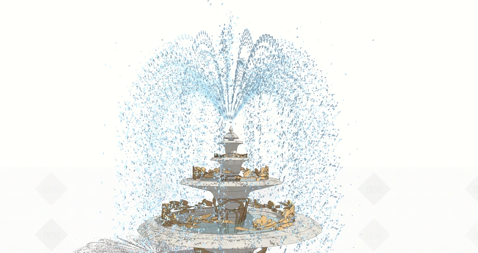 欧式景观水景SU模型下载【ID:1157649280】