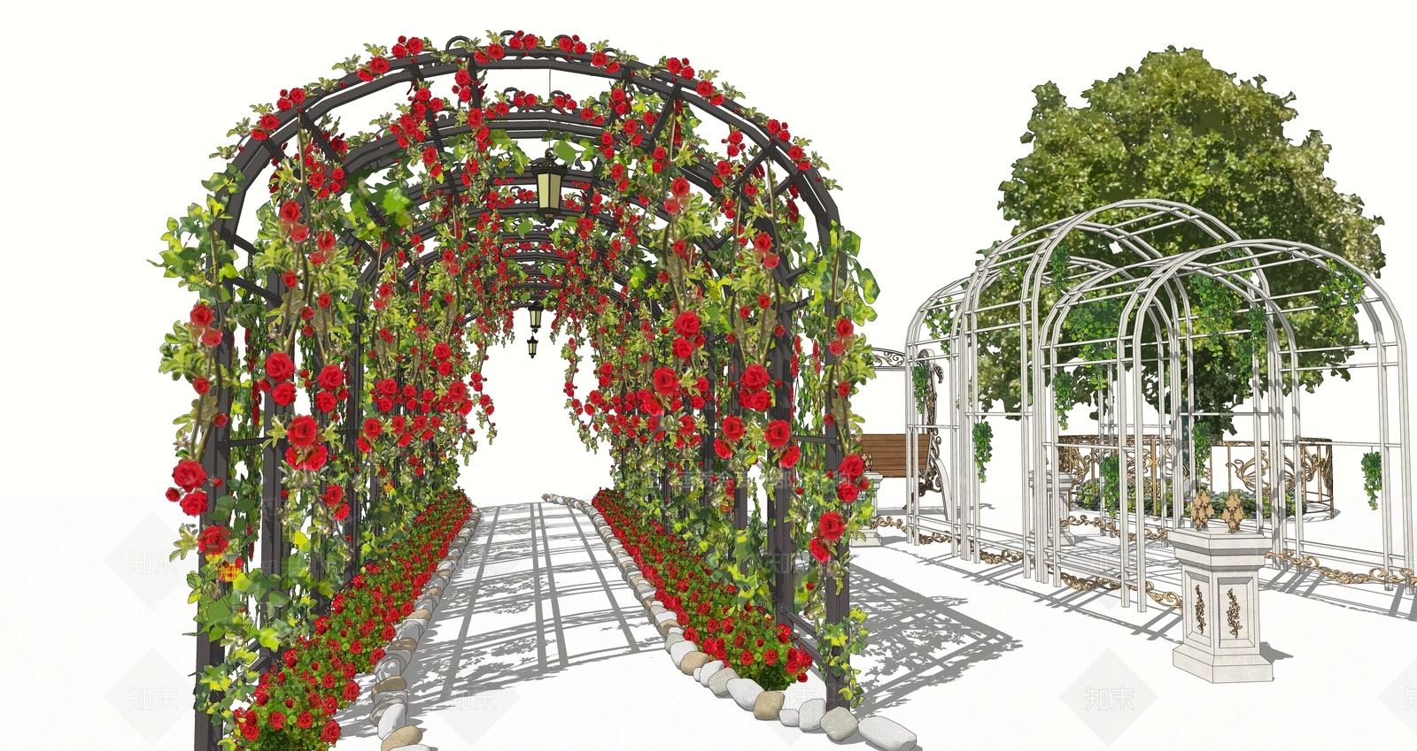 欧式景观廊架SU模型下载【ID:1157649381】
