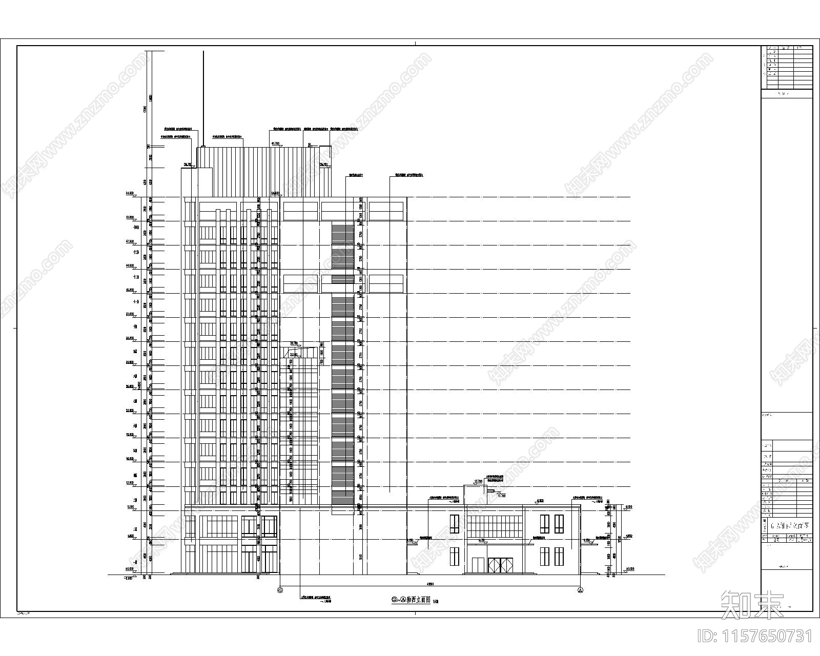 某15层大楼建筑施工外立面图cad施工图下载【ID:1157650731】