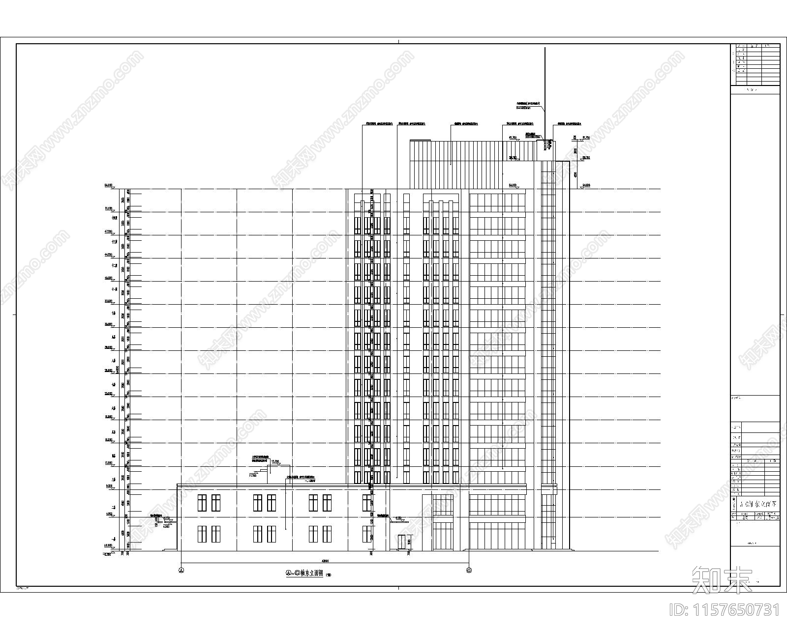 某15层大楼建筑施工外立面图cad施工图下载【ID:1157650731】