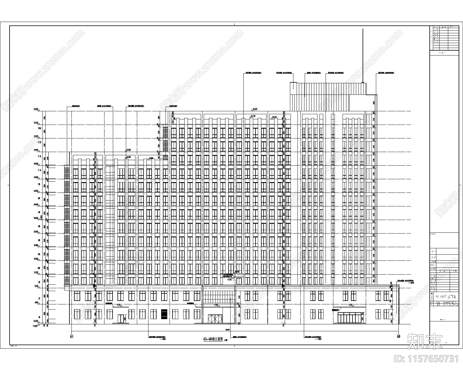 某15层大楼建筑施工外立面图cad施工图下载【ID:1157650731】