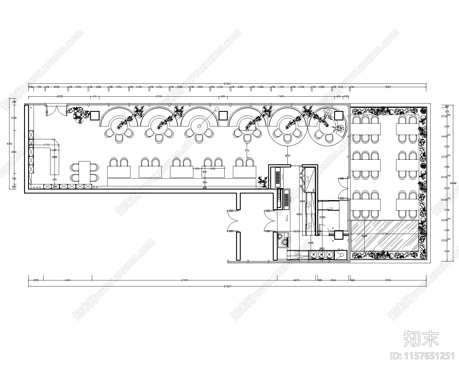 270平米烧烤店平面布置图cad施工图下载【ID:1157651251】