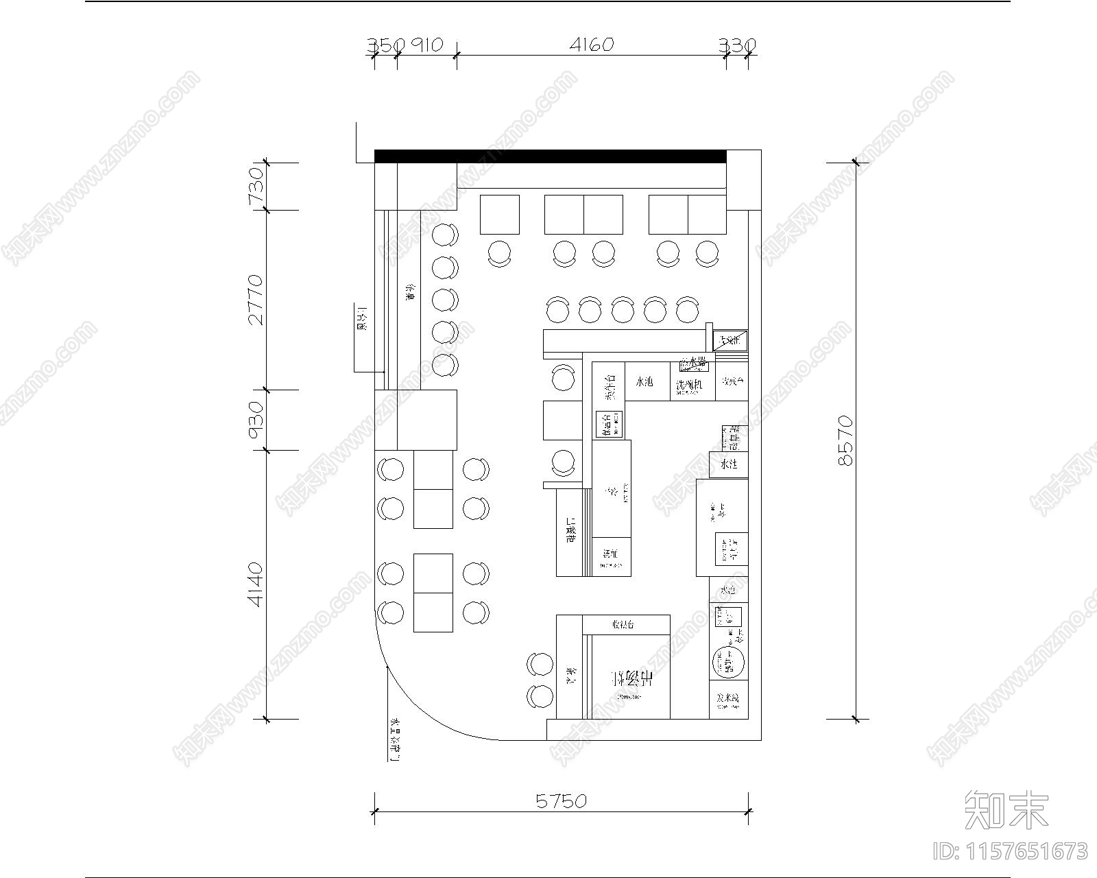 40平商城店现代风米线店cad施工图下载【ID:1157651673】