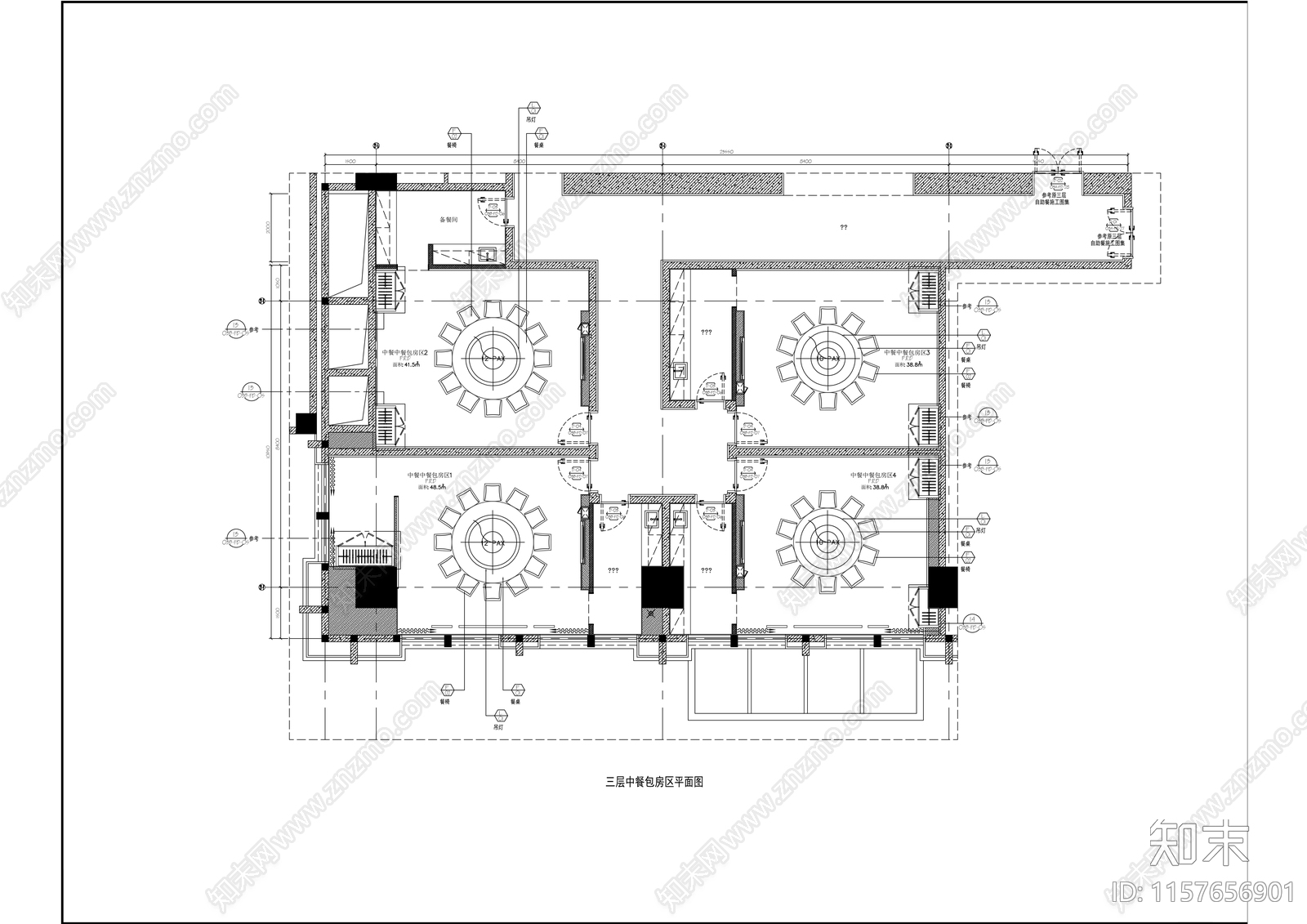 现代酒店餐饮空间餐厅包房包厢室内精装修cad施工图下载【ID:1157656901】