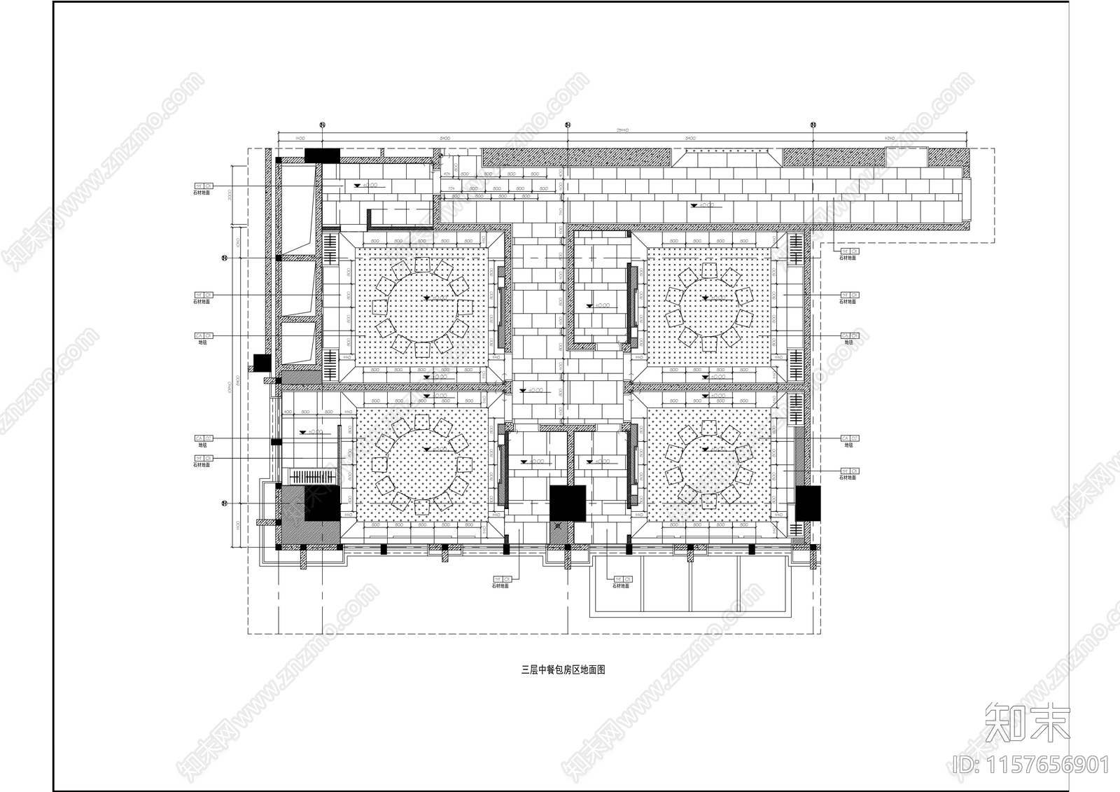 现代酒店餐饮空间餐厅包房包厢室内精装修cad施工图下载【ID:1157656901】