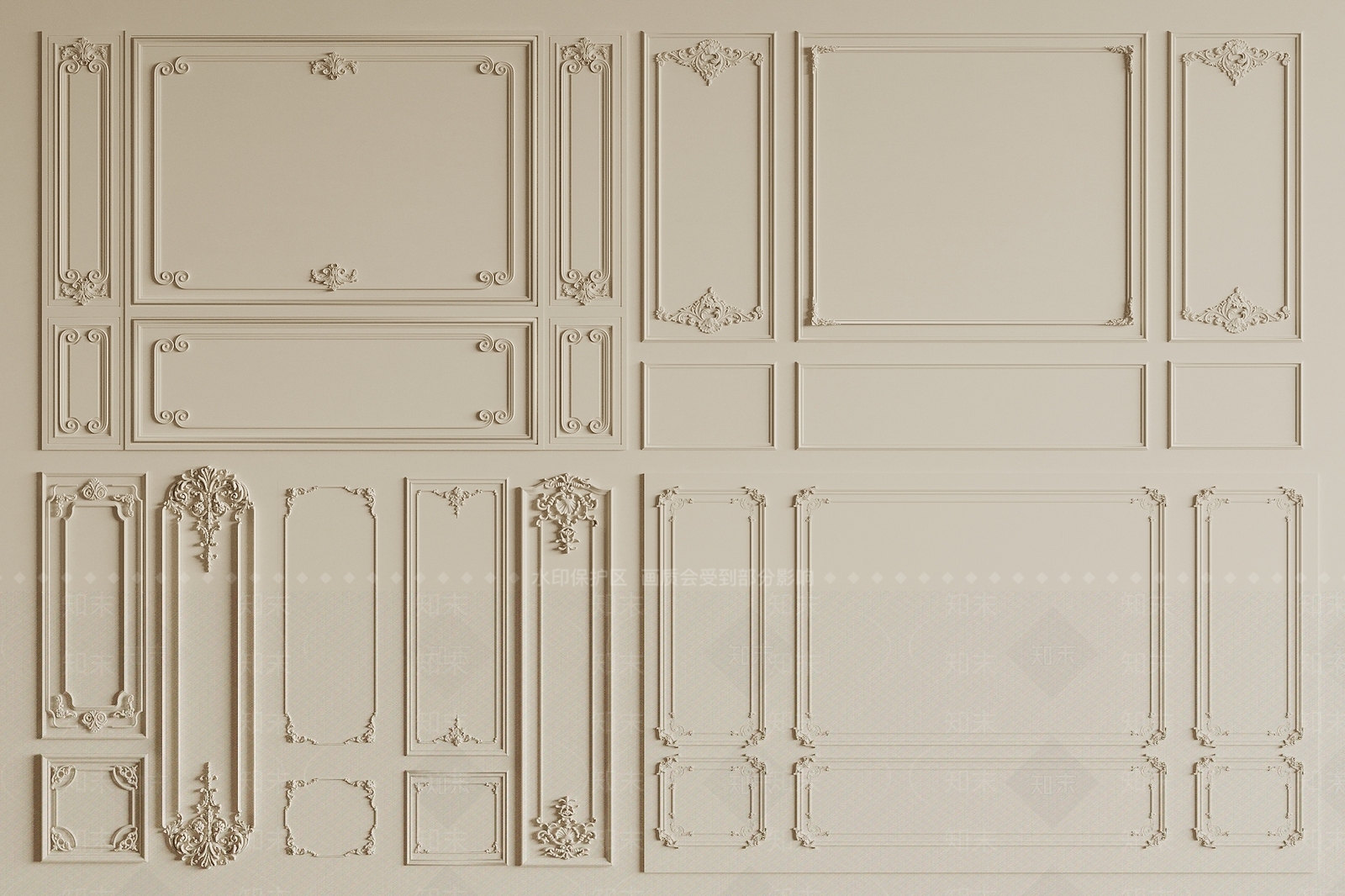 法式石膏线背景墙3D模型下载【ID:1157657788】