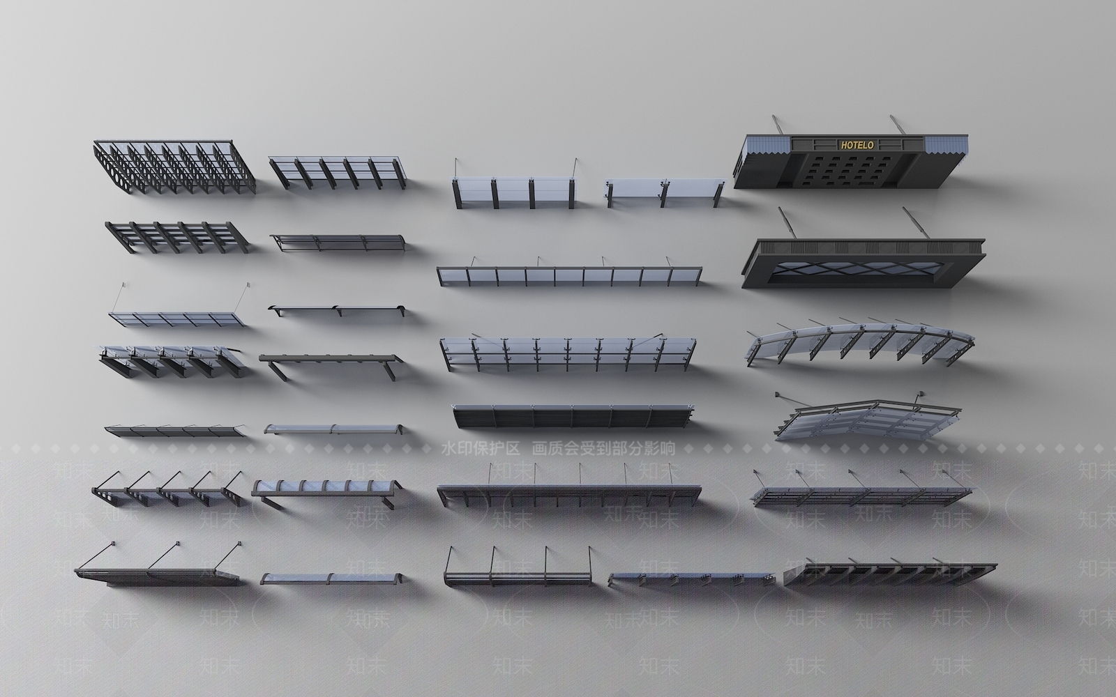 玻璃雨棚3D模型下载【ID:1157659321】